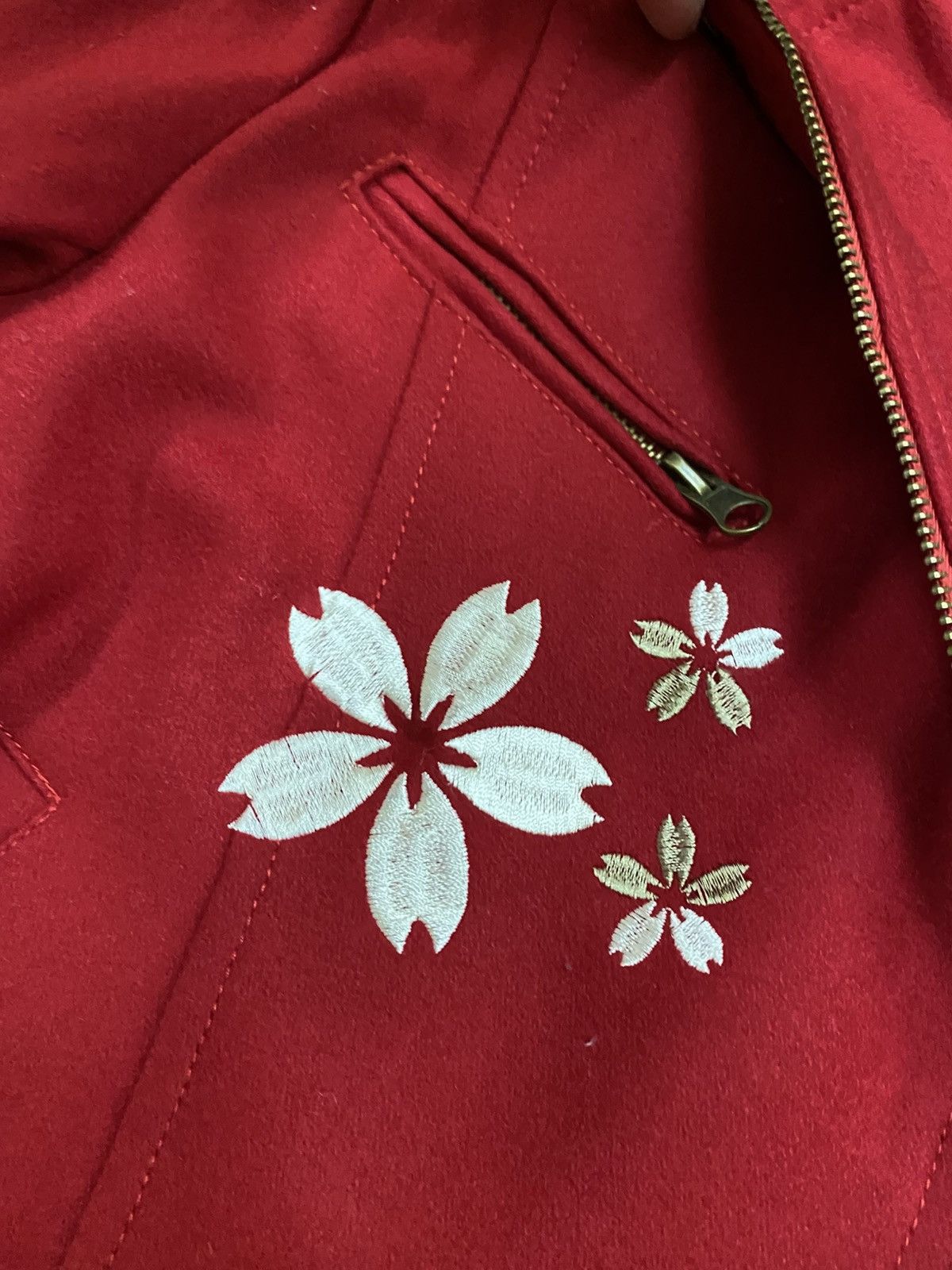 Japanese Brand Japanese Sakura Embroidery Wool Biker Jacket - Red Size US S / EU 44-46 / 1 - 10 Thumbnail