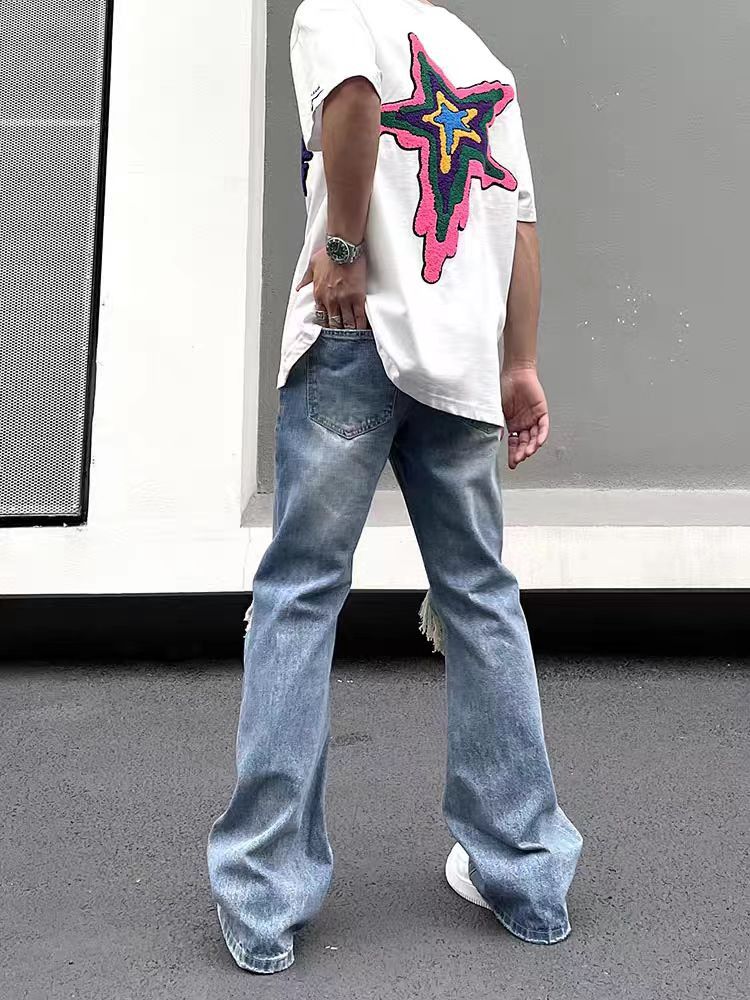 Japanese Brand × Jean Vintage washed loose micro flare ripped jeans Size US 28 / EU 44 - 4 Thumbnail