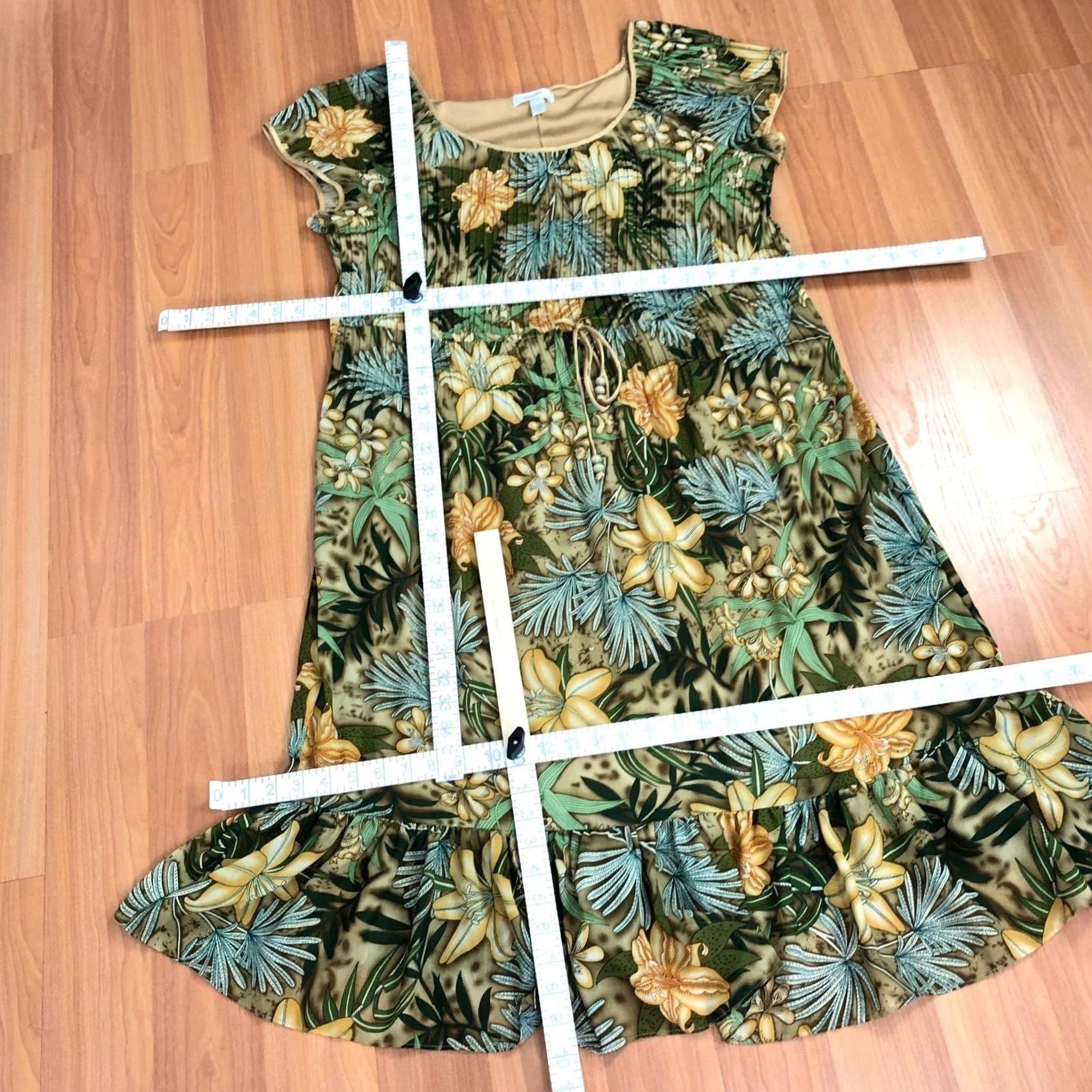 Vintage Dressbarn Dress 18 Cottage Core Ruffled Pleated Midi Knee Dress Green Brown Women's Midi Dress Casual Party/Cocktail Size XXL / US 16-18 / IT 52-54 - 7 Thumbnail