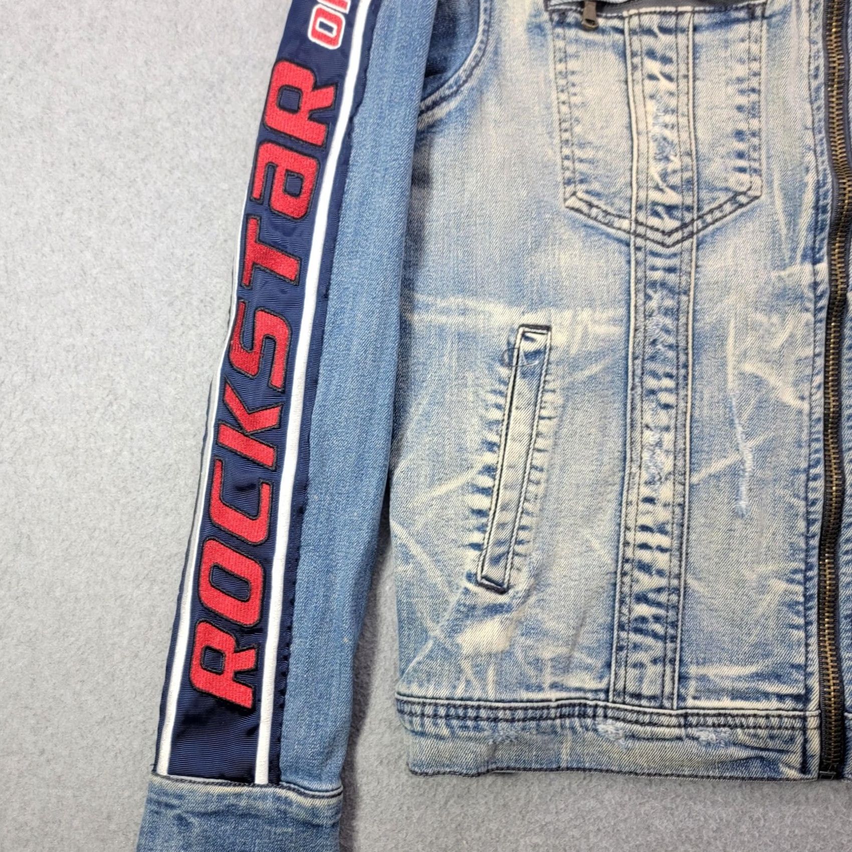 Vintage Rockstar Original Jacket Mens M Blue Denim Biker Zip Logo Dondi Wash Standard Size US M / EU 48-50 / 2 - 5 Thumbnail