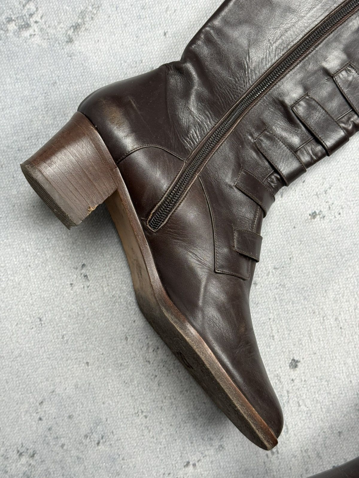 If Six Was Nine Vintage Italian Brown Leather Riding Boots Buckle Straps y2k Size US 7.5 / IT 37.5 - 20 Thumbnail
