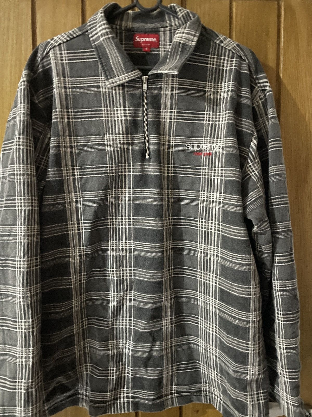 Supreme Supreme Grey Quarter-Zip Flannel | Grailed