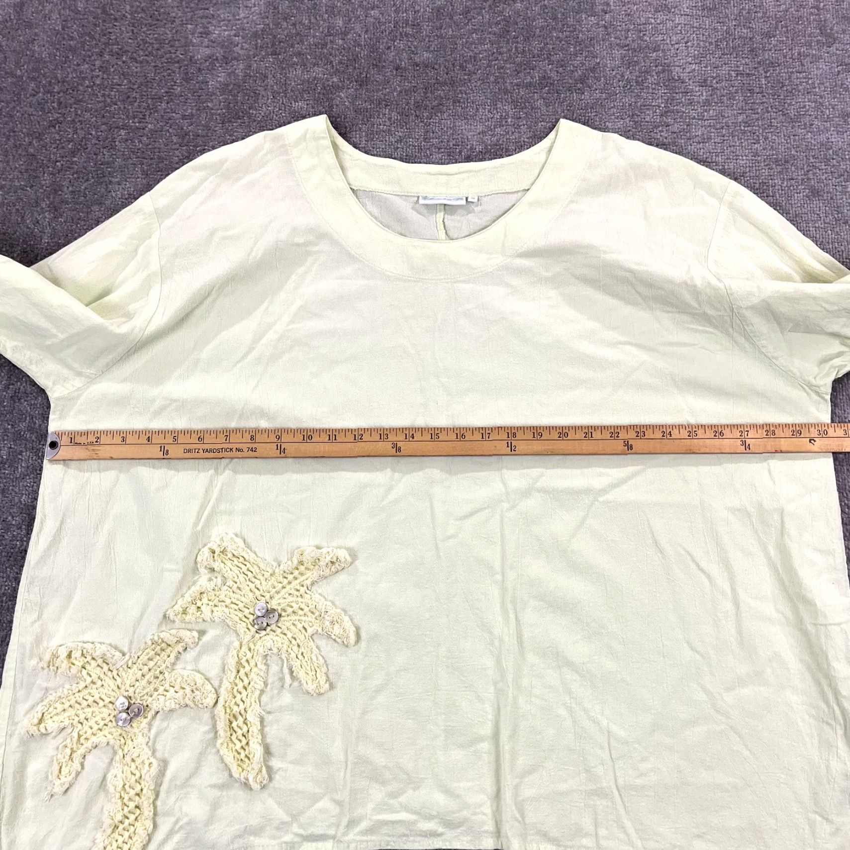 Vintage Lulu-B Top Womens 3X Plus Lime Green Oversized Palm Tree Blouse Shirt 3/4 Sleeve Button Zipper Cotton 100% Casual Workwear Beach Outdoor Womens Size XXL / US 16-18 / IT 52-54 - 6 Thumbnail