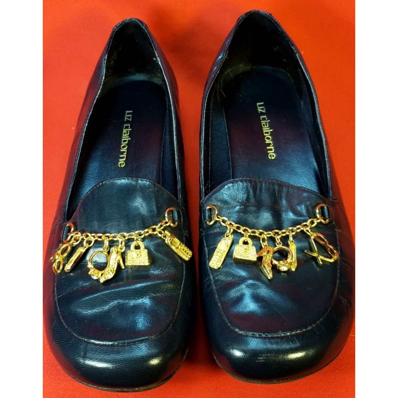 Liz Claiborne Liz Claiborne Wish Flats Women's Navy Leather Low Heel Gold Charms Size 8.5M Size US 7 / IT 37 - 3 Thumbnail