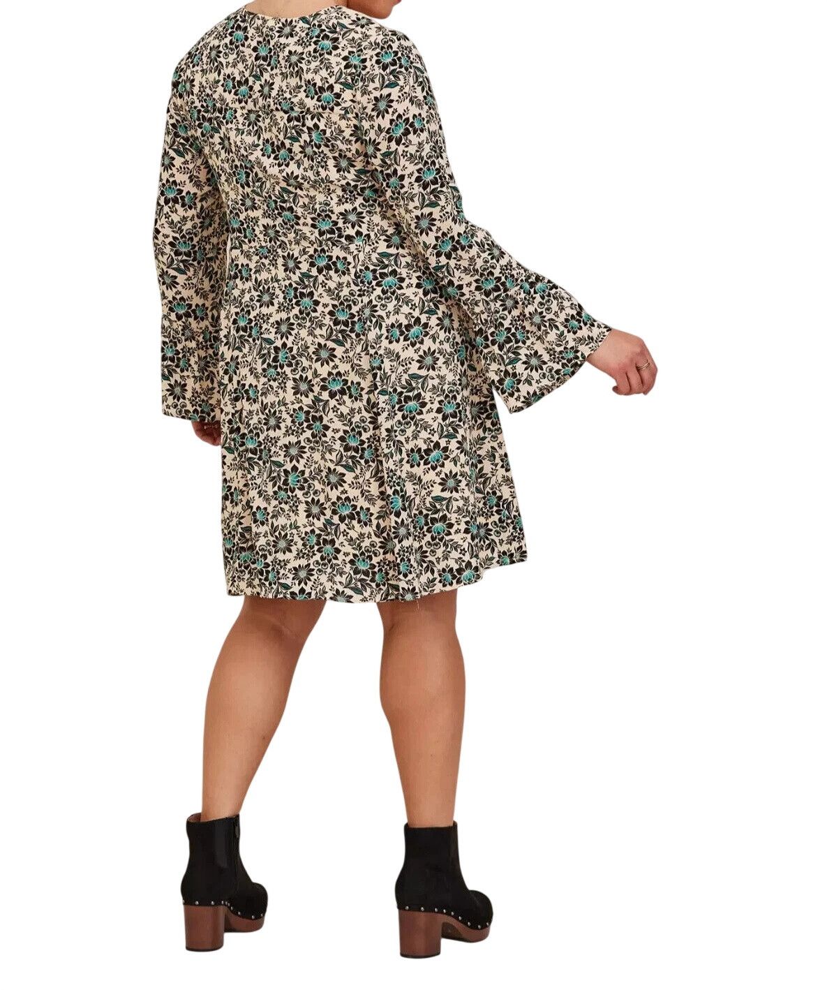 Torrid Torrid Mini Gauze Lace-Up Floral Skater V Neck Dress Beige 1 Size XL / US 12-14 / IT 48-50 - 3 Thumbnail