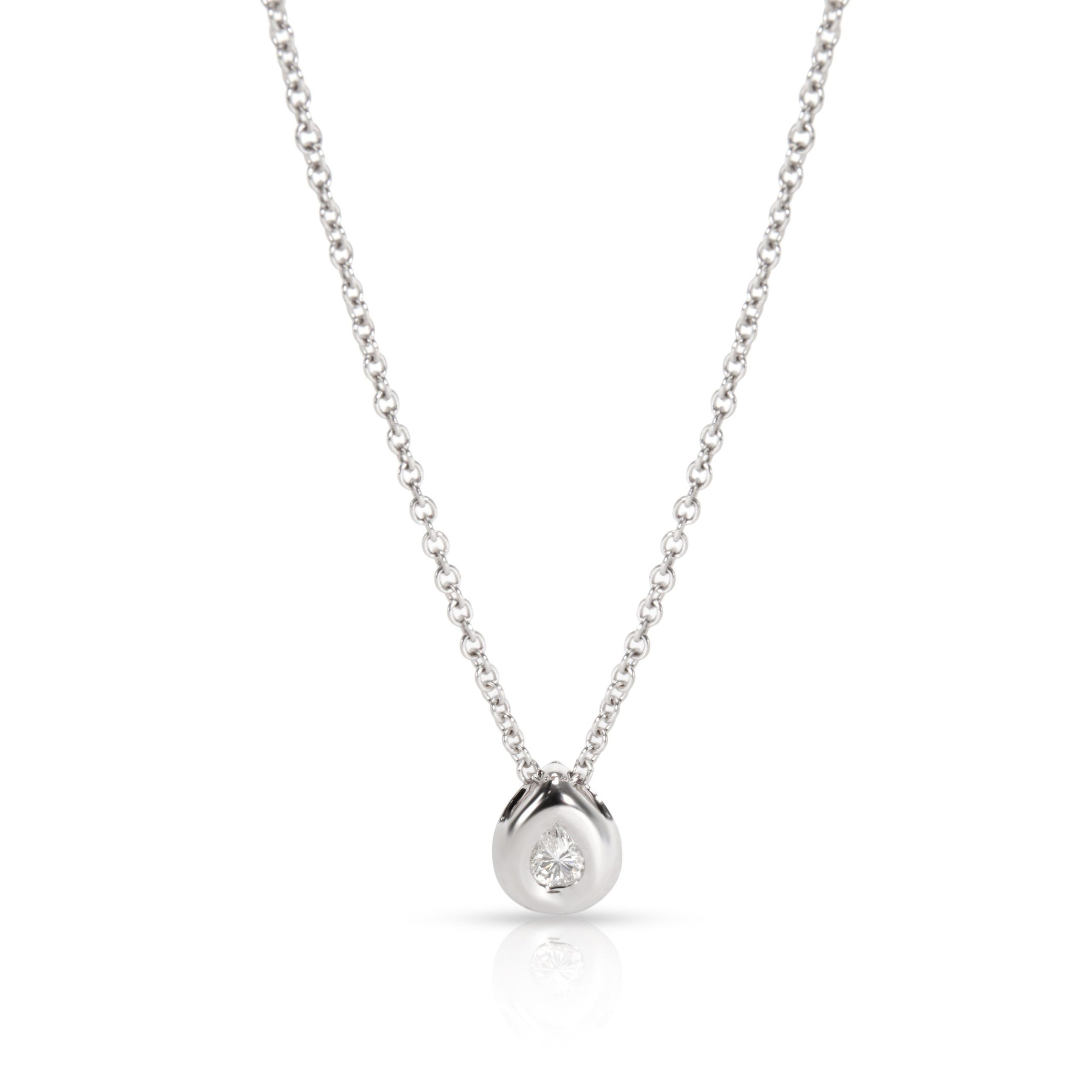 image of Tiffany Co Bezel Pear Shape Teardrop Diamond Necklace In 18Kt White Gold 0.27 Ctw, Women's