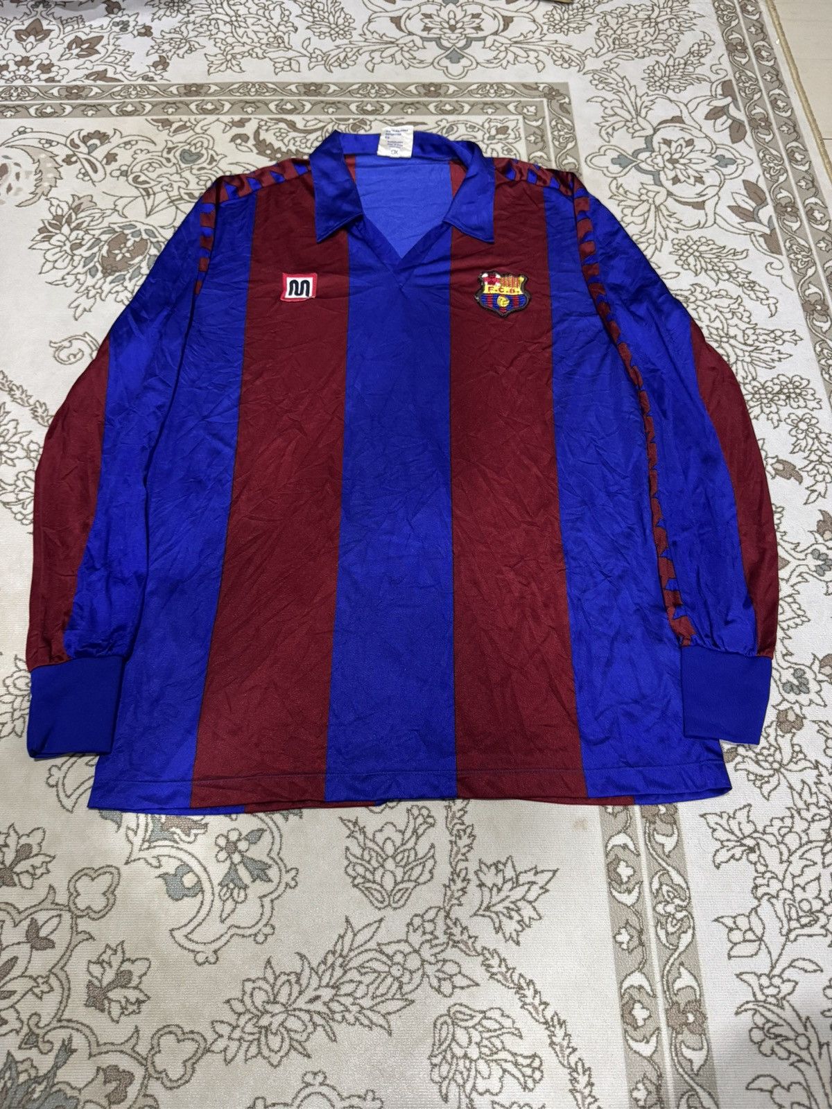 Vintage Vtg 80’s Maradonna Era Home Barcelona L/S Stripe Jersey Size US M / EU 48-50 / 2 - 2 Thumbnail