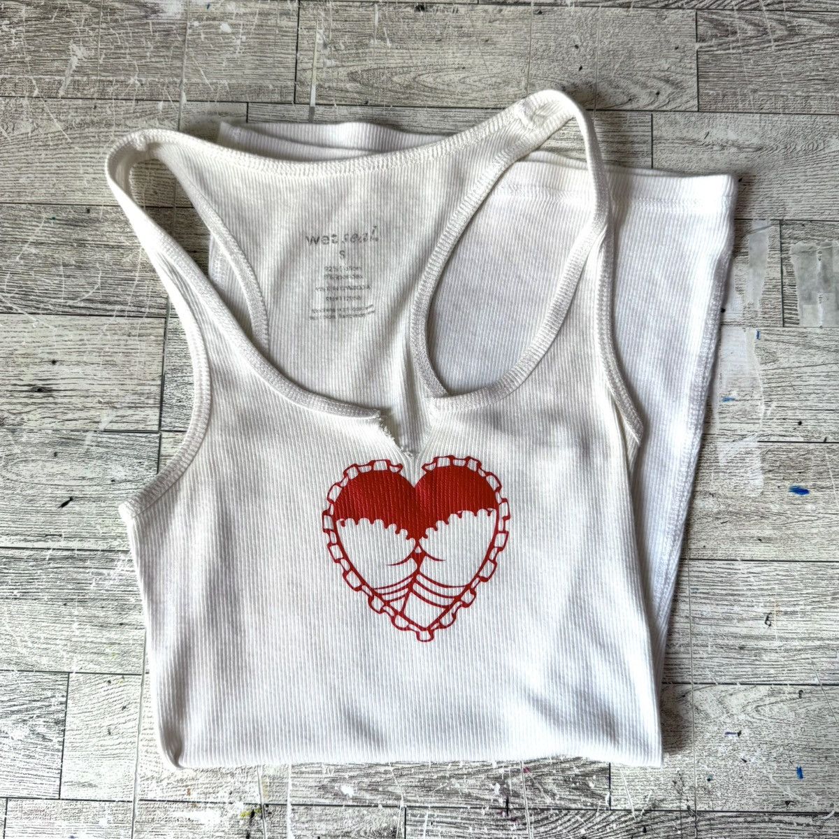 Vintage Retro, Ribbed, Racerback Heart Graphic Tank Top Size S / US 4 / IT 40 - 4 Thumbnail