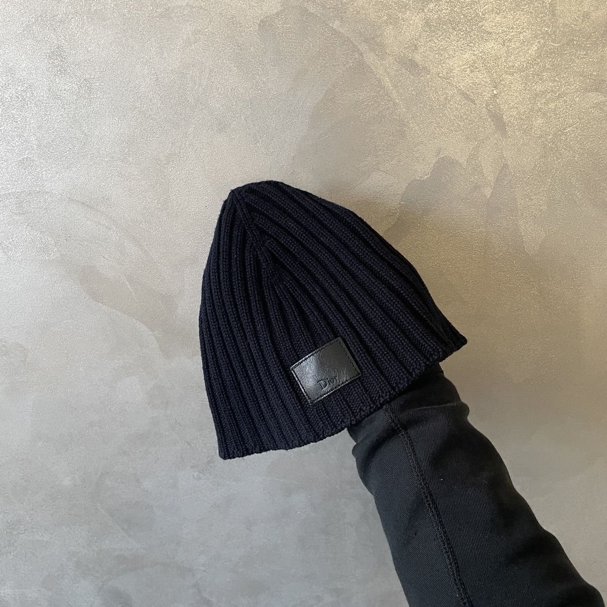 Dior DIOR HOMME Leather Patch Logo Stretched Wool Beanie Hat Size ONE SIZE - 2 Thumbnail