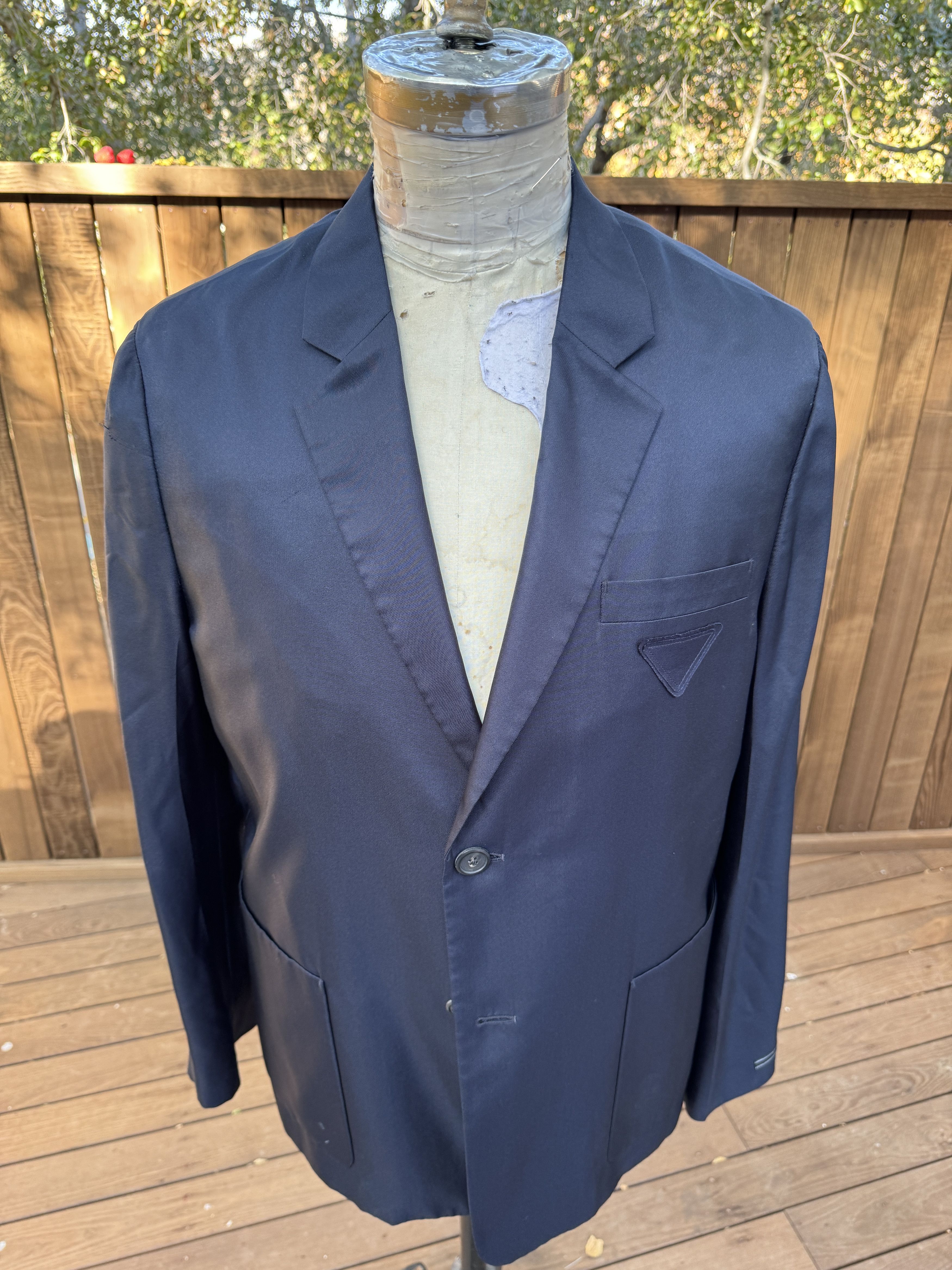 image of Prada Navy Silk Unconstructed Blazer 50R, Men's