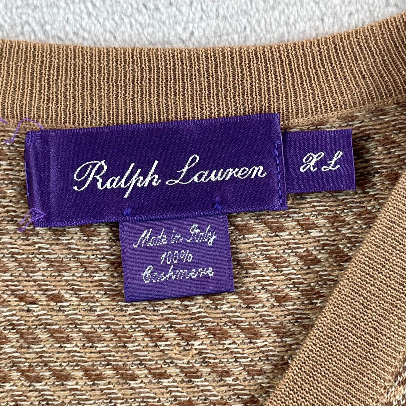 Ralph Lauren Purple Label Ralph Lauren Purple Label Sweater XL 100% Cashmere V-Neck Italy Tan Geometric Geometric Pattern Men Pullover Winter Localized: No N/A Size US XL / EU 56 / 4 - 2 Thumbnail