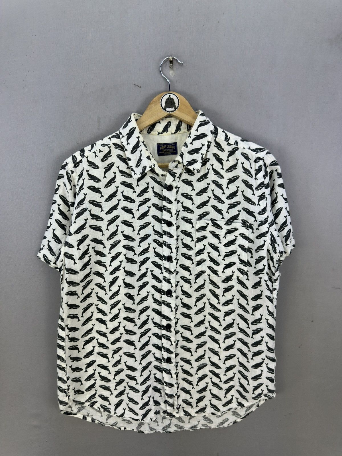 Japanese Brand Sunny Clouds Whale Motive Linen Shirt Short Sleeve Size US M / EU 48-50 / 2 - 1 Thumbnail