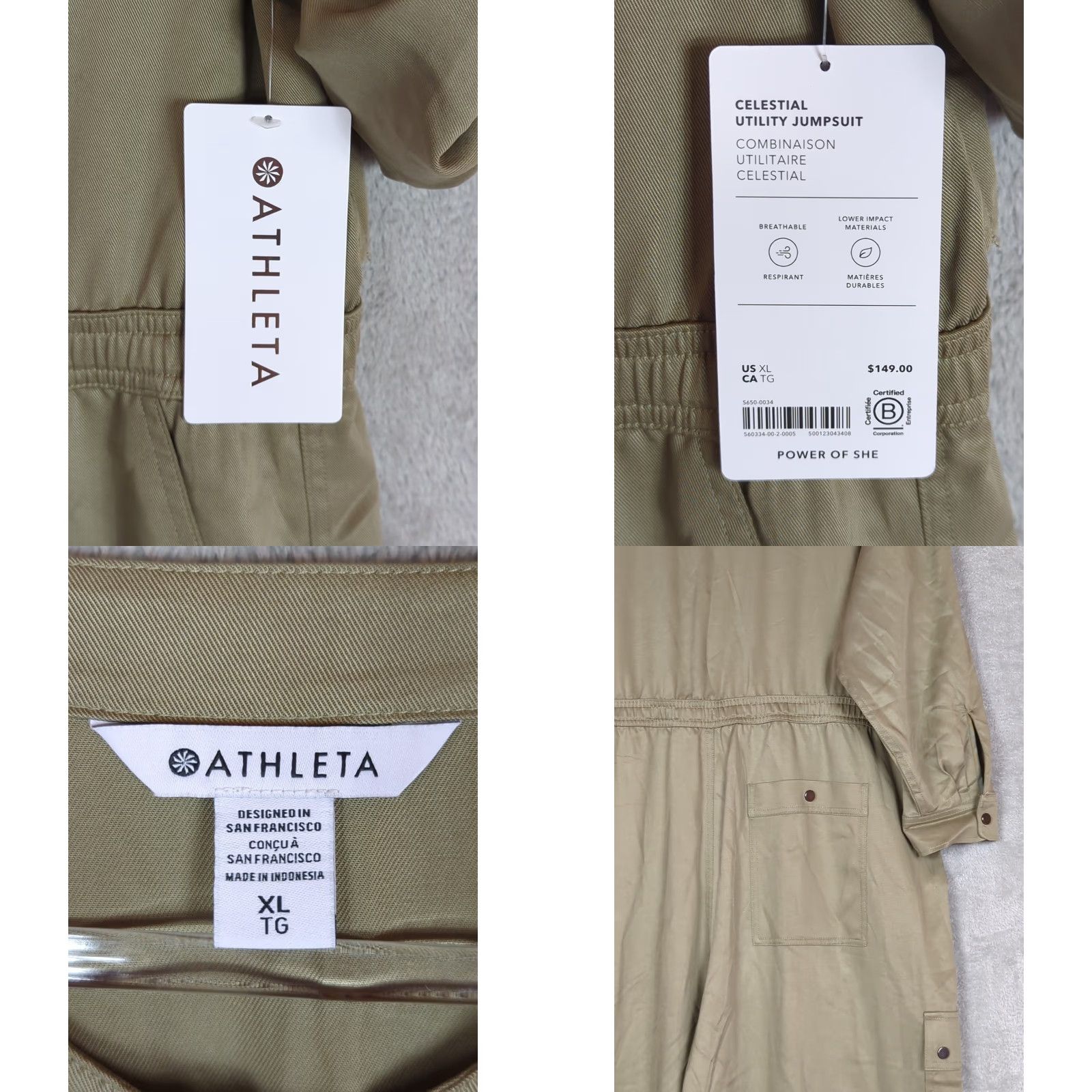 Athleta Athleta Jumpsuit Green XL Crew Neck Zip Pockets 100% TENCEL™ Lyocell Women Gorpcore Athleisure Travel Casual Solid Size 40" / US 18 - 8 Thumbnail