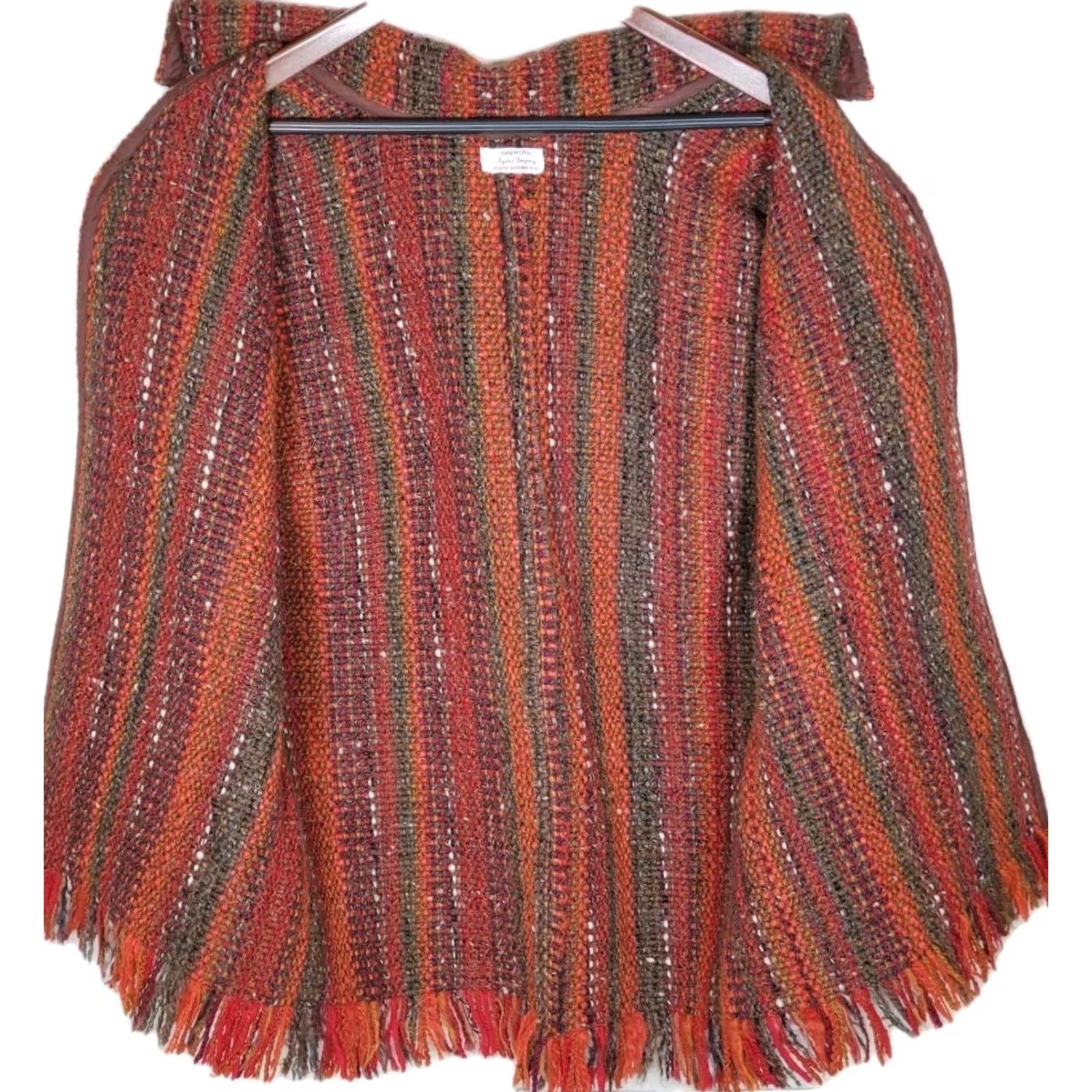 Vintage VTG Ayotte's Designery Handwoven Textile Vest Unisex L Roberta Ayotte's Designery Red Orange Brown Wool 1970s Hippy EUC Vest Mens Womens Size L / US 10 / IT 46 - 4 Thumbnail