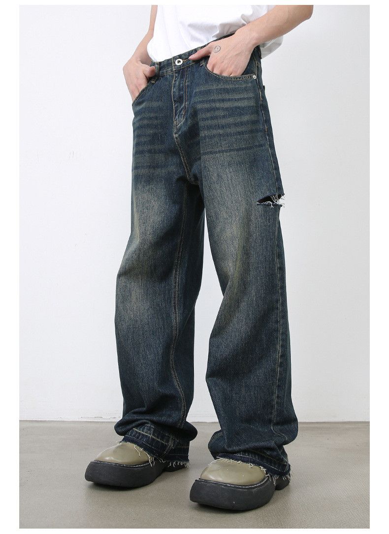 Japanese Brand × Jean Distressed straight loose wide-leg versatile ripped jeans Size US 34 / EU 50 - 3 Thumbnail