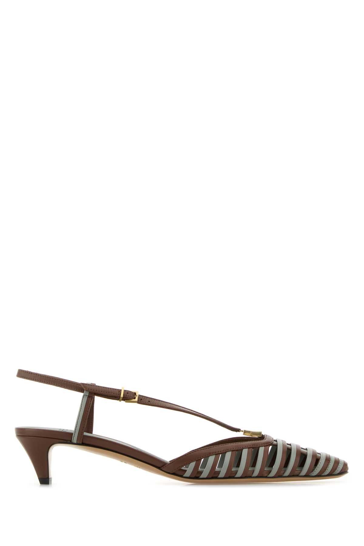 サンダル・ミュール FENDI Multicolor Leather Fendi Ffold Slippers Fendi Multicolor Leather T-Strap Studded Sandals Size 8.5/39