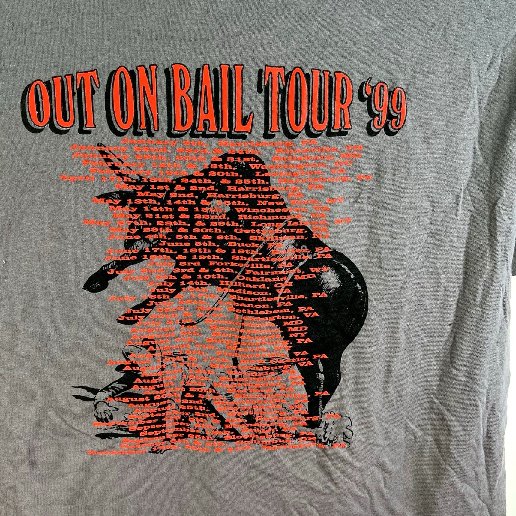 Anvil VINTAGE Anvil Out On Bail Rodeo Tour 1999 T-Shirt Men 2XL Graphic Print Gray 90s Size US XXL / EU 58 / 5 - 7 Thumbnail