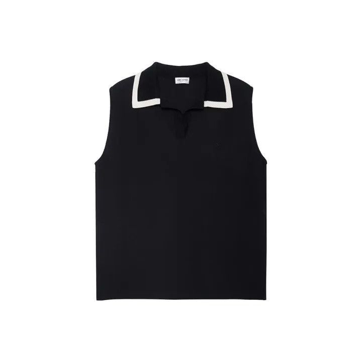 Saint Laurent Paris Saint Laurent Black Sleeveless Polo Shirt -2507 Size XS / US 0-2 / IT 36-38 - 1 Thumbnail