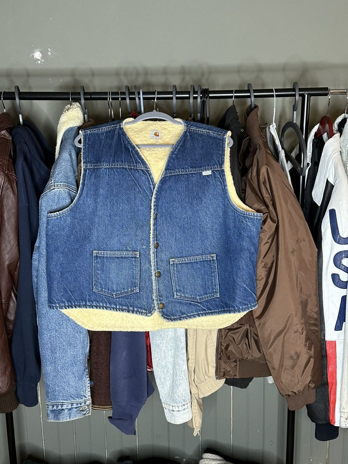 image of Carhartt 100-Year Anniversary Shearling Vest in Blue, Men's (Size XL)