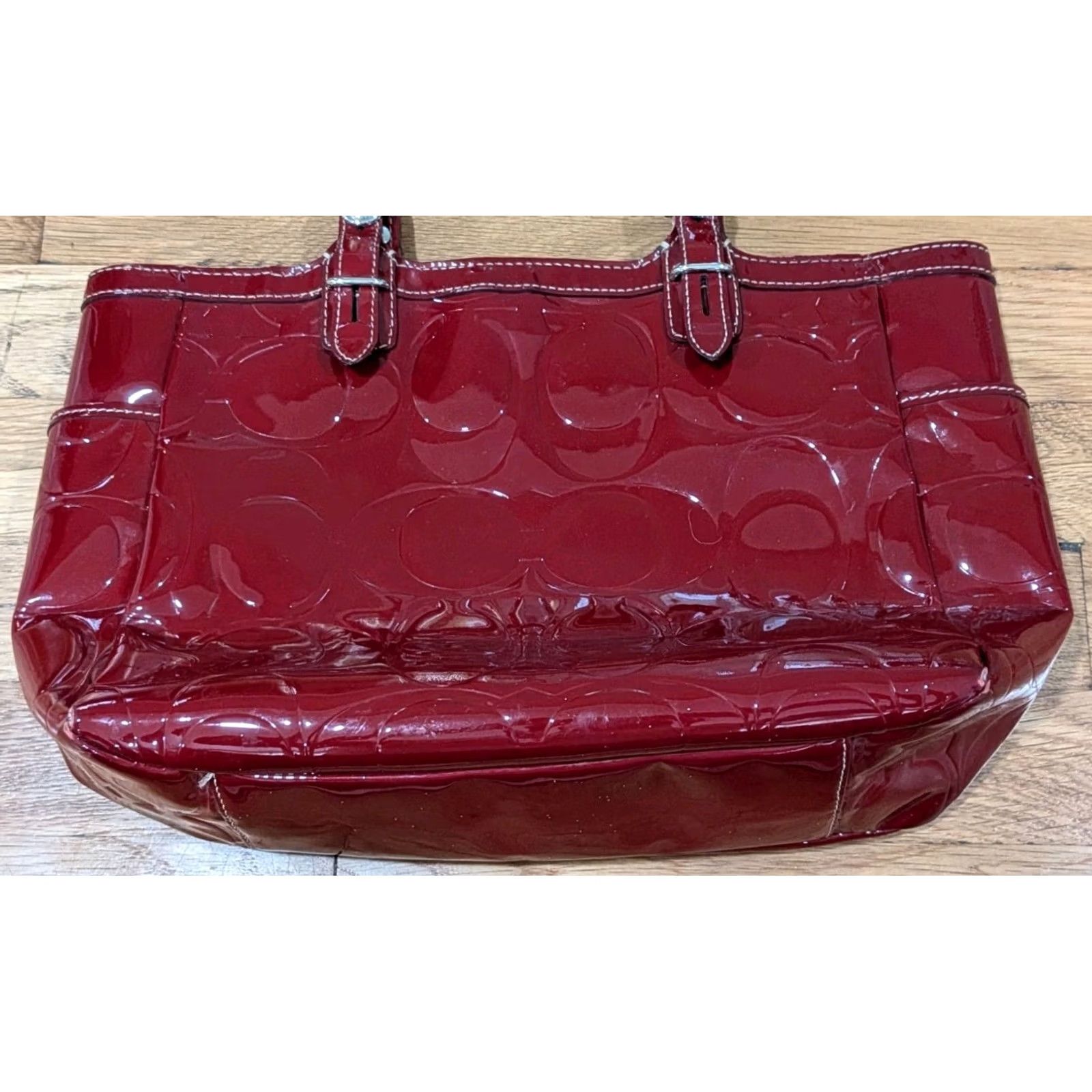 Coach Coach Gallery Purse Tote Red Patent Leather Zipper Strap Embossed 15246 Size ONE SIZE - 2 Thumbnail