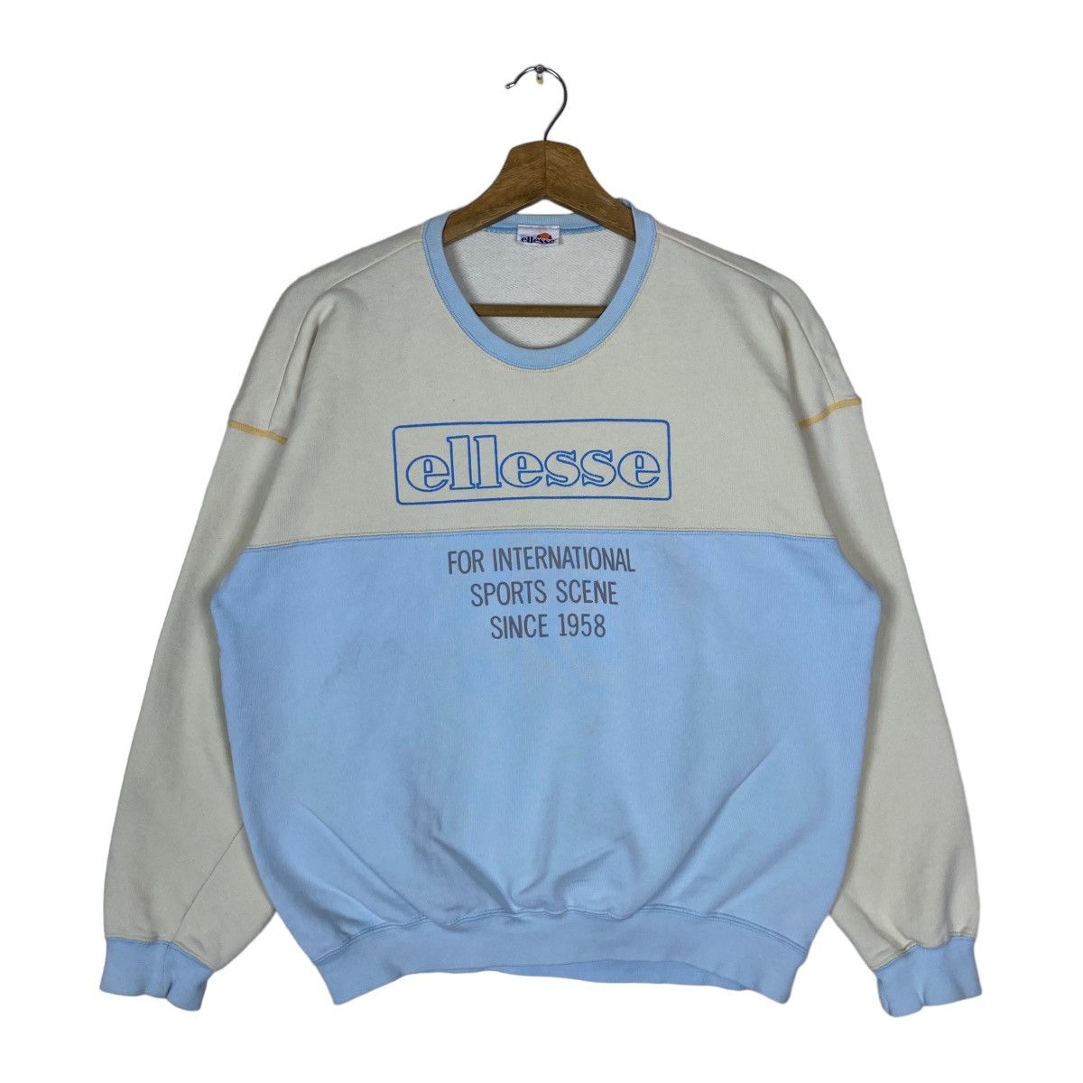 image of Vintage Ellesse Spell Out Pullover Jumper Womenswear in Blue, Women's (Size Medium)