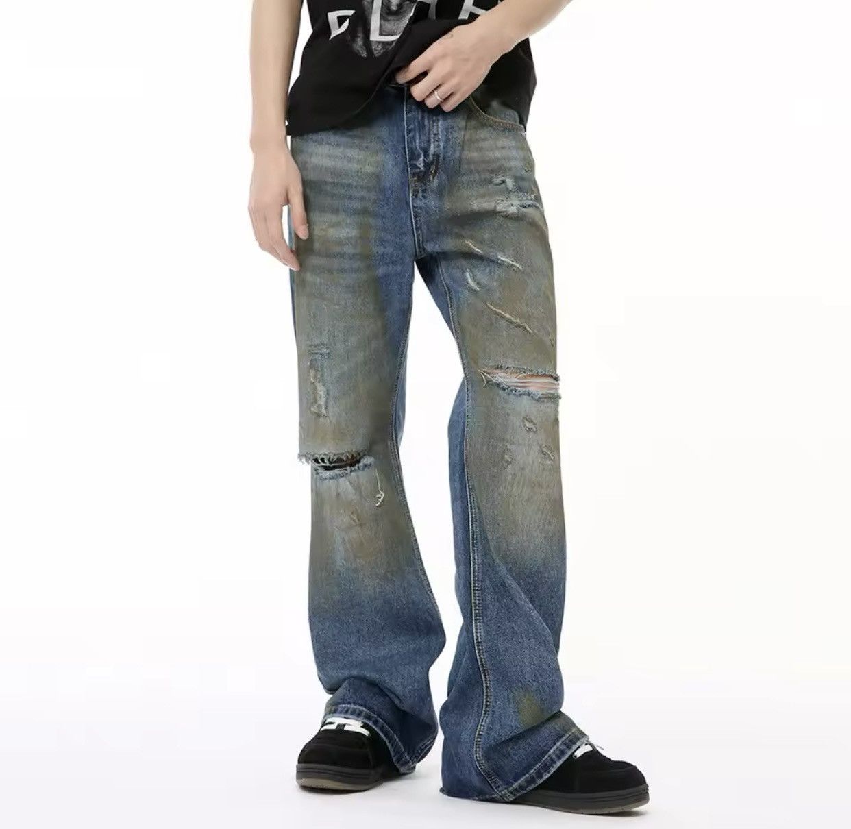 Denime × Jean Retro Broken Distressed Wide Leg Denim Jeans Size US 31 - 1 Thumbnail