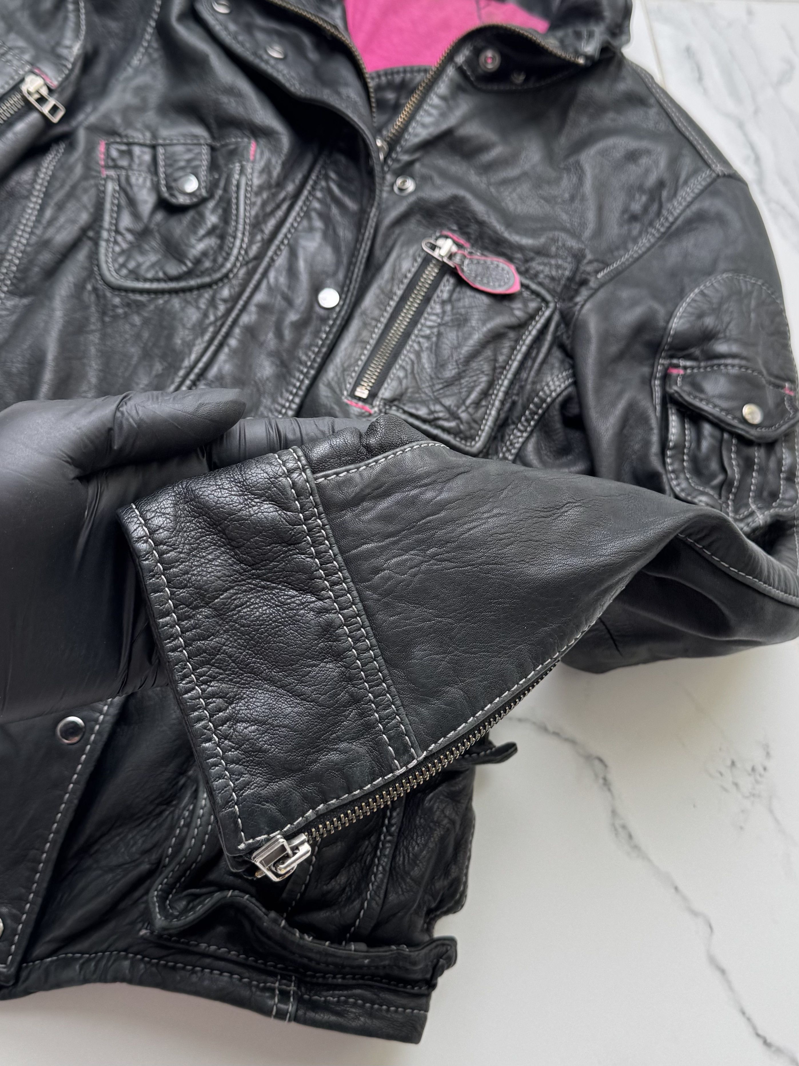 Genuine Leather Multi-Pocket Leather Cropped Jacket From 00s(V8) Size XS / US 0-2 / IT 36-38 - 7 Thumbnail