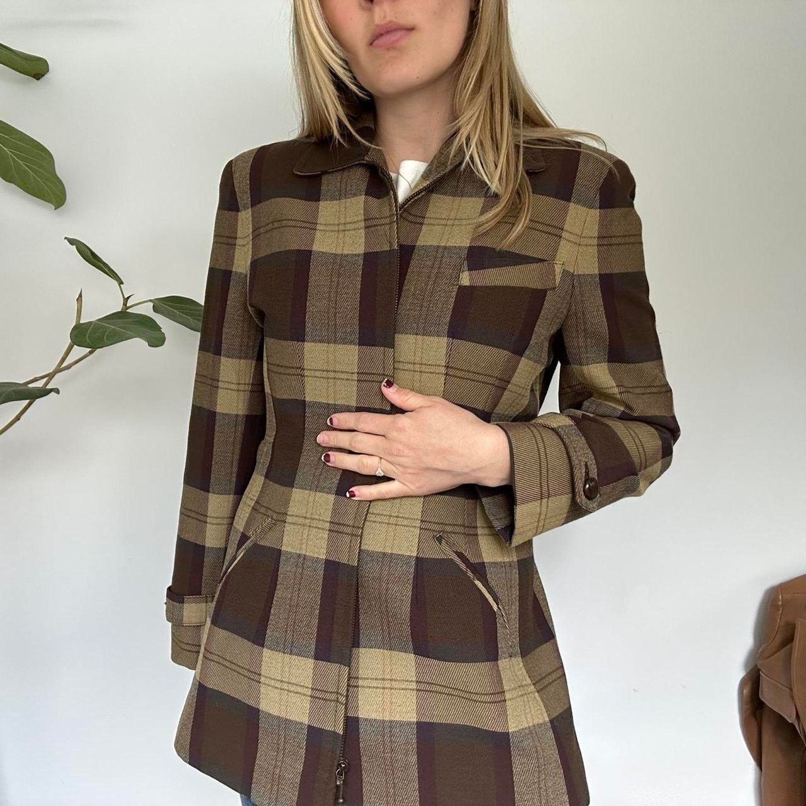Other Vintage Brown and Tan Plaid Wool Jacket (S) Size S / US 4 / IT 40 - 3 Thumbnail