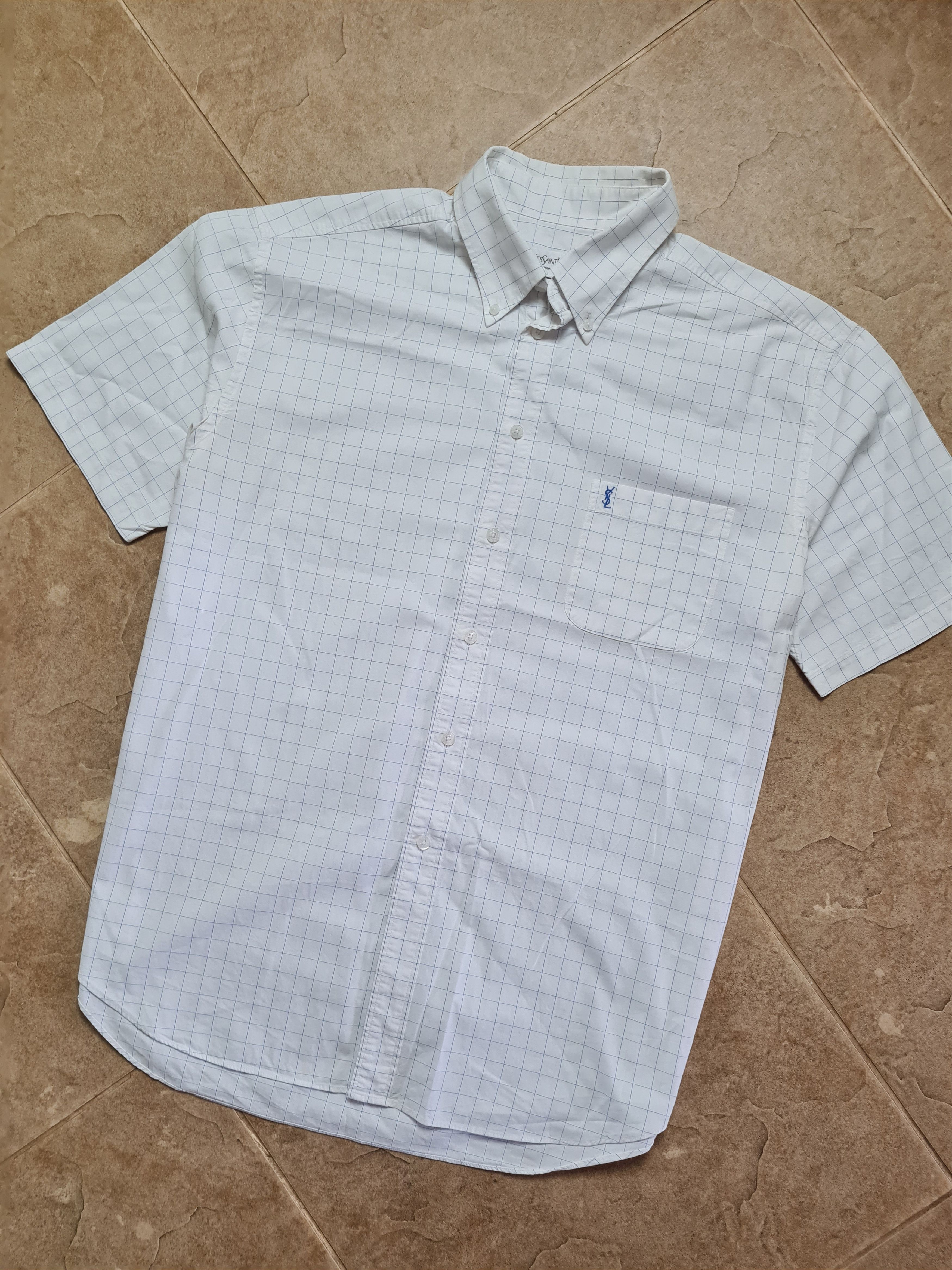 Yves Saint Laurent Yves Saint Laurent YSL Short Sleeve Plaid Check Shirt White Size US L / EU 52-54 / 3 - 8 Thumbnail