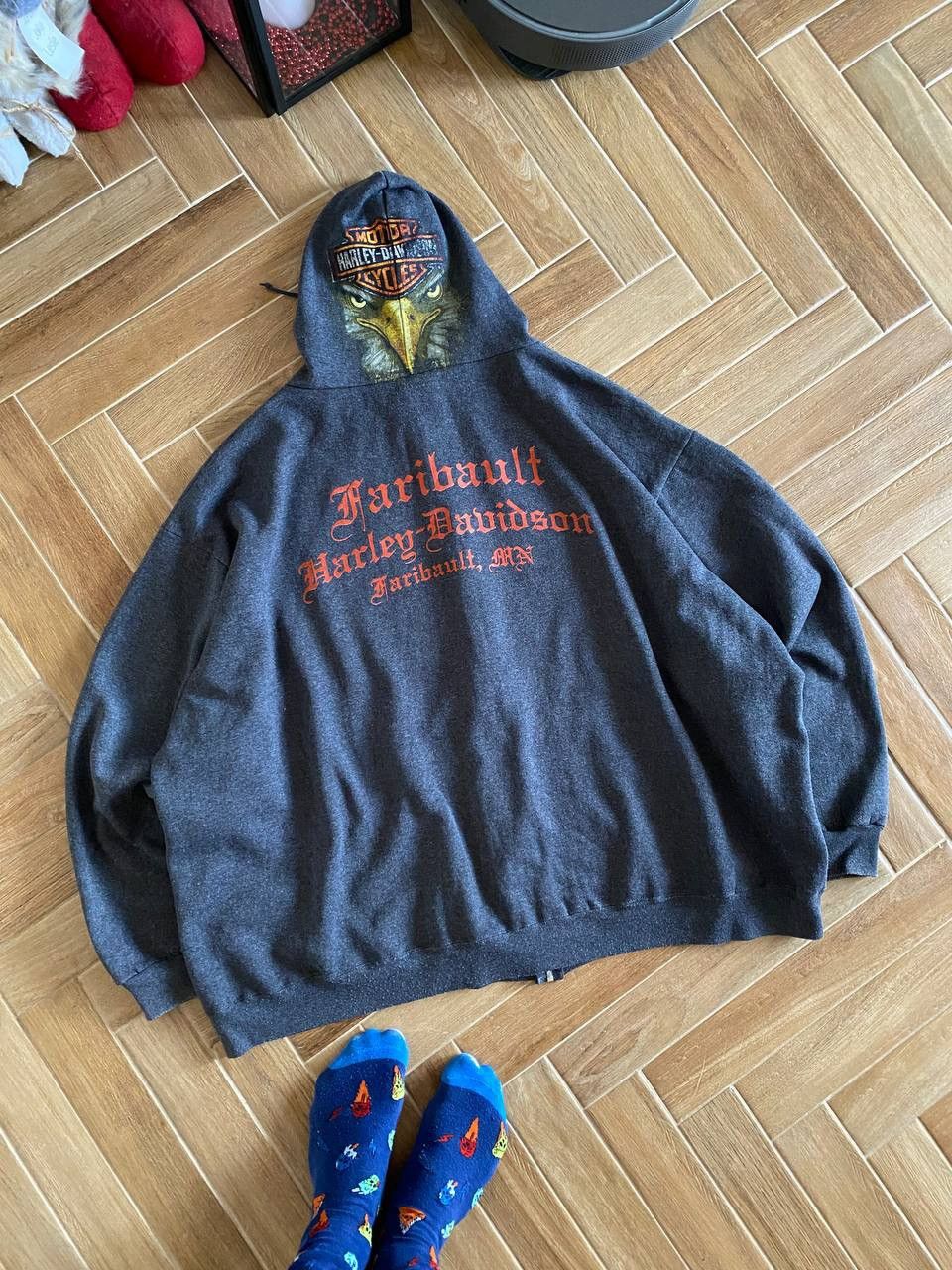 Harley Davidson × Vintage Vintage Harley Davidson Big Logo Zip Up Boxy Fit Hoodie 2012 Size US XXL / EU 58 / 5 - 3 Thumbnail