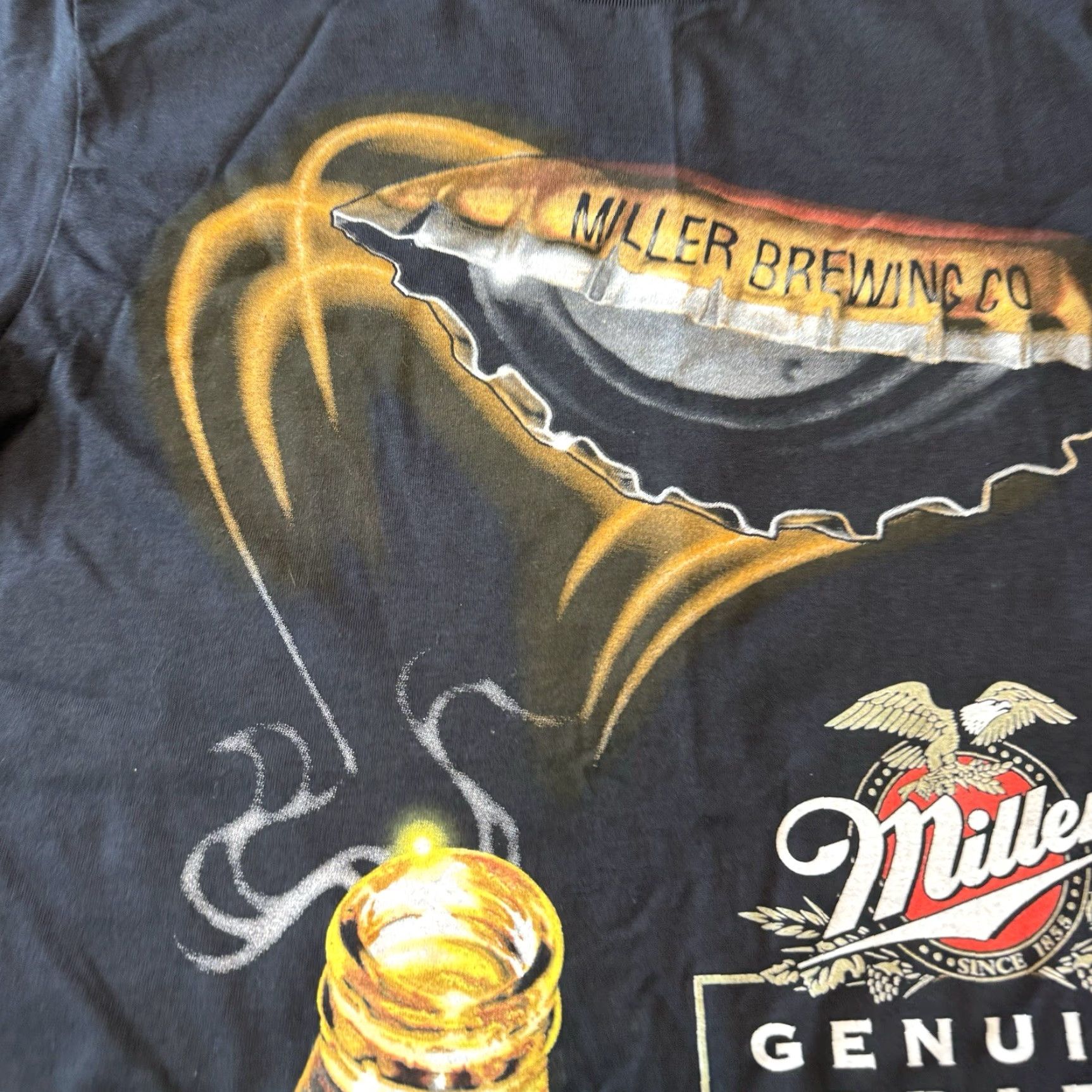 Fruit Of The Loom VINTAGE Miller Genuine Draft T-Shirt Logo Graphic Tee Unisex Adults 90s Black MGD USA 100% Cotton Short Sleeve Size L Size US L / EU 52-54 / 3 - 3 Thumbnail