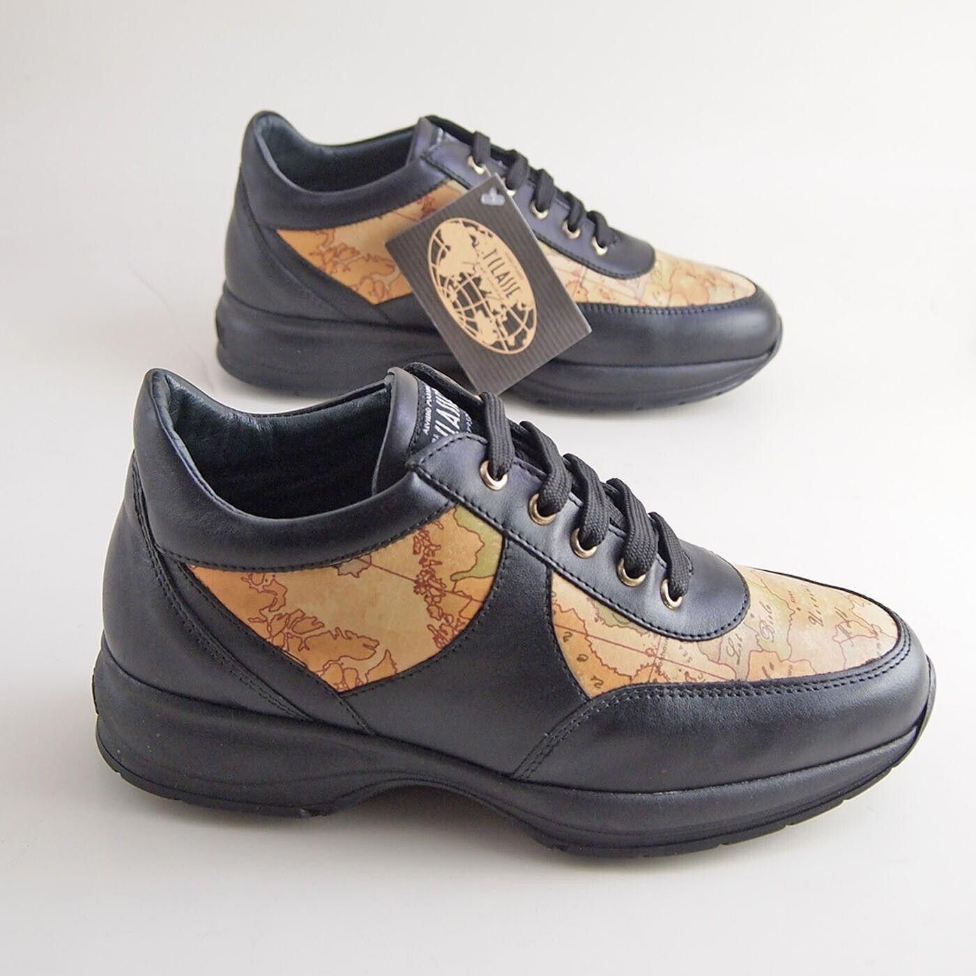 Alviero Martini Alviero Martini Sneakers Black Leather Map Print EU 36 US 6 Size US 6 / IT 36 - 2 Thumbnail