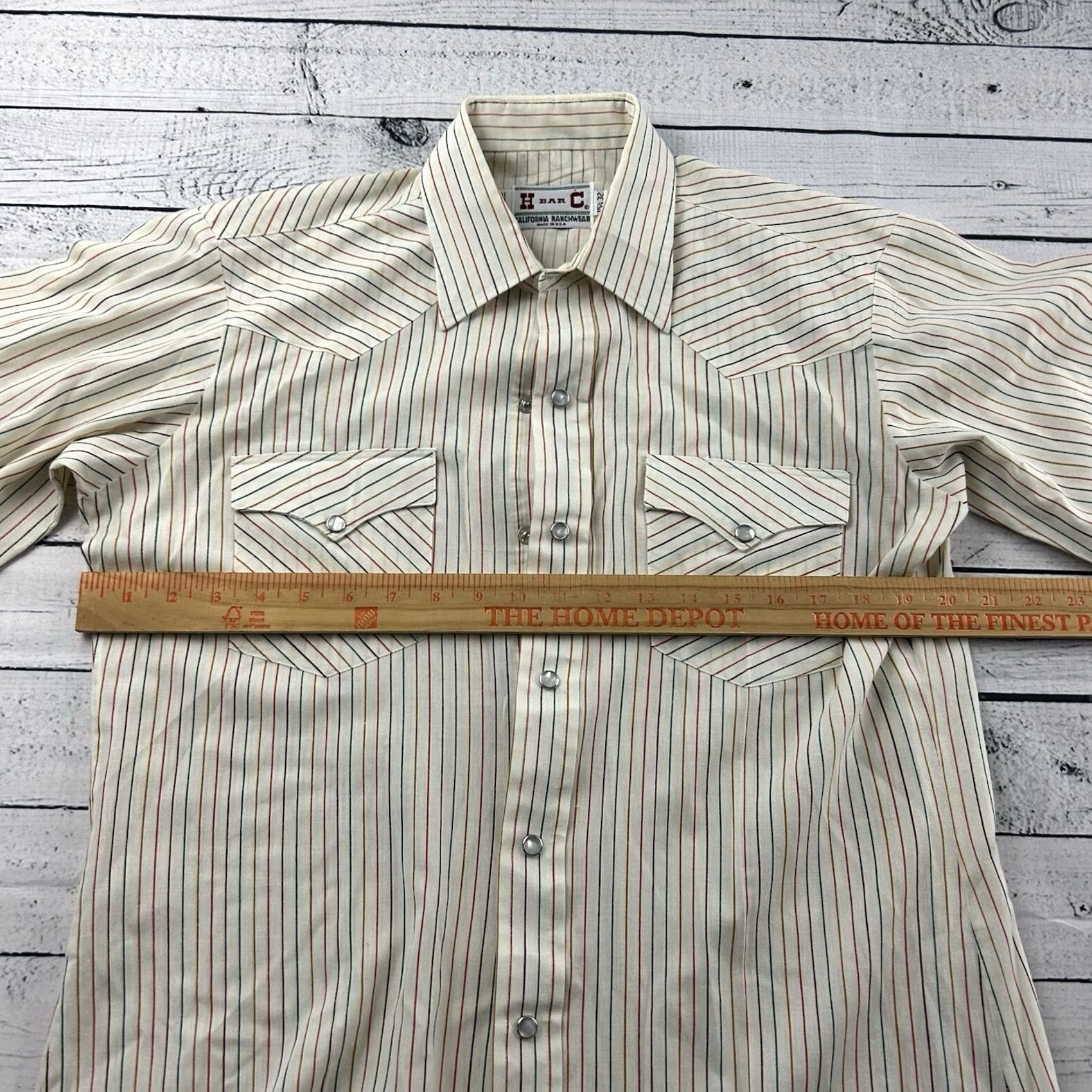 Vintage VINTAGE H Bar C Shirt Long Sleeve Button-Up Striped Beige Mens 15.5 32 Size US L / EU 52-54 / 3 - 4 Thumbnail