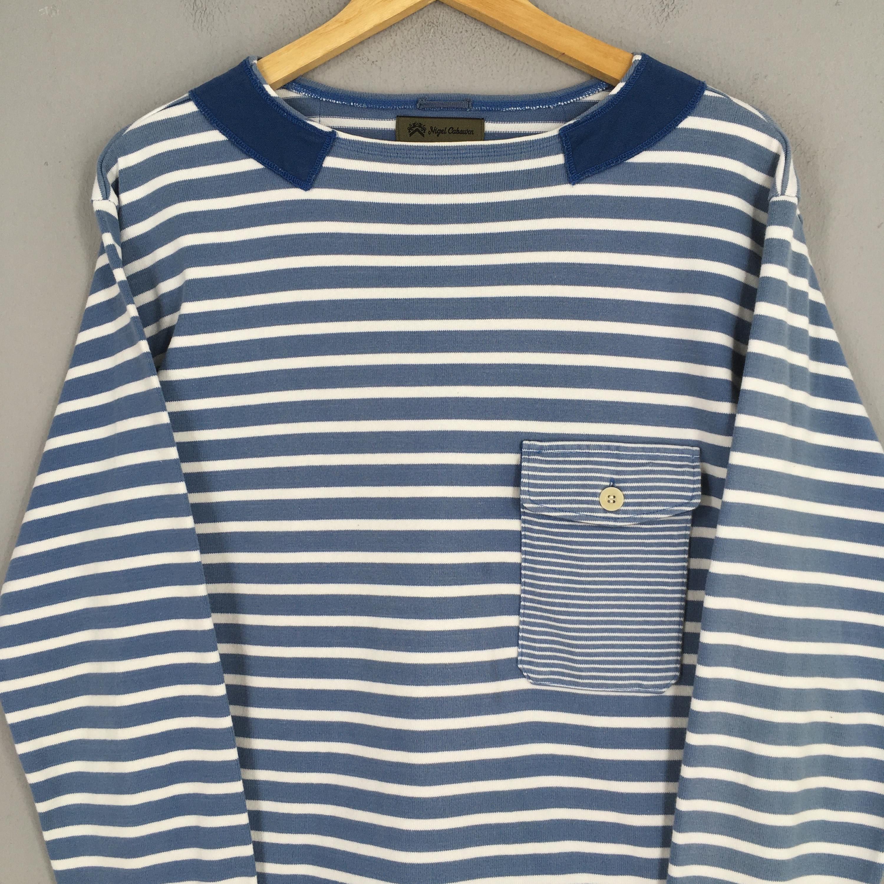 Nigel Cabourn Vintage 90s Nigel Cabourn Striped Blue Shirt Medium Size US M / EU 48-50 / 2 - 2 Thumbnail
