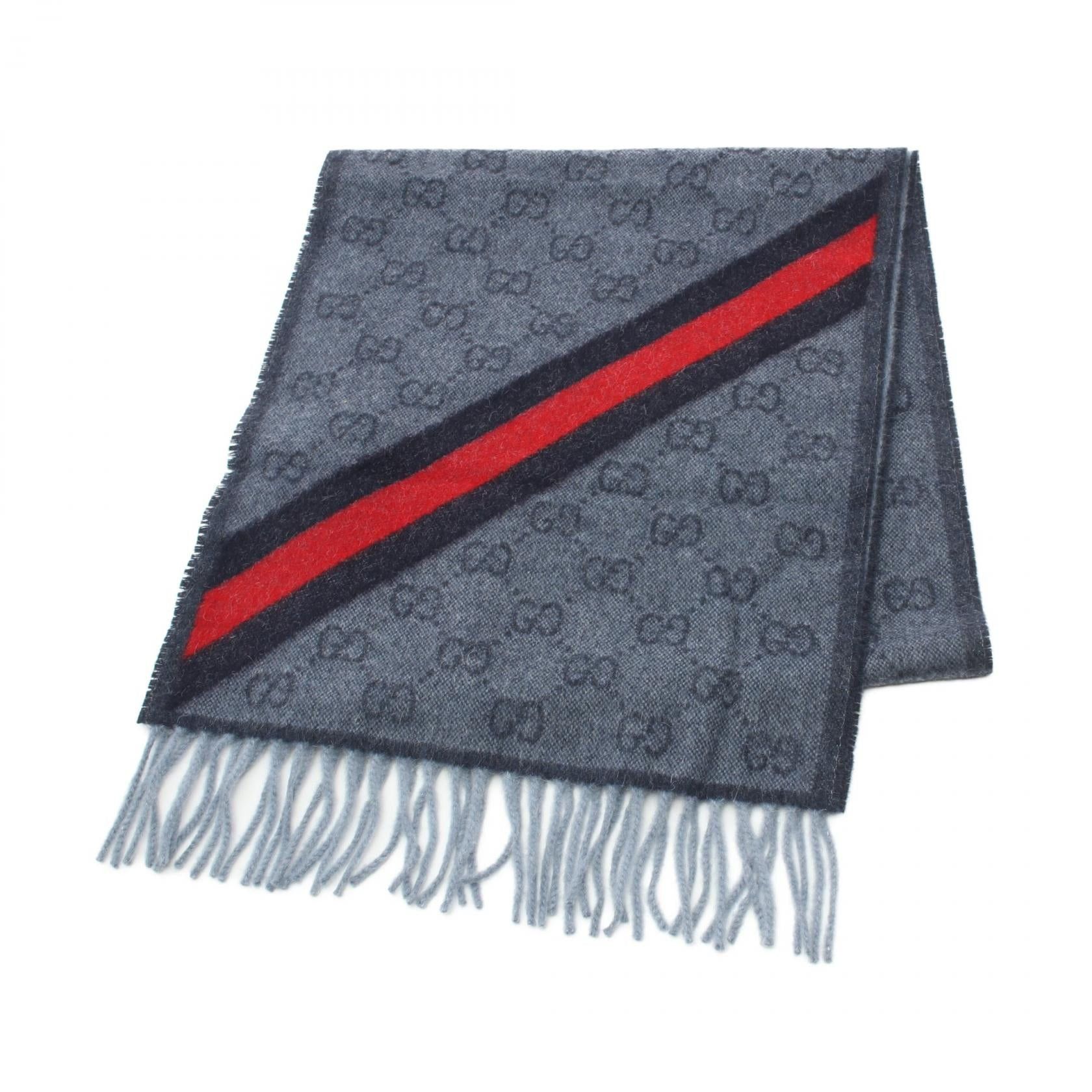 Gucci Gucci Scarf Wool Blue Navy Red Size ONE SIZE - 1 Thumbnail