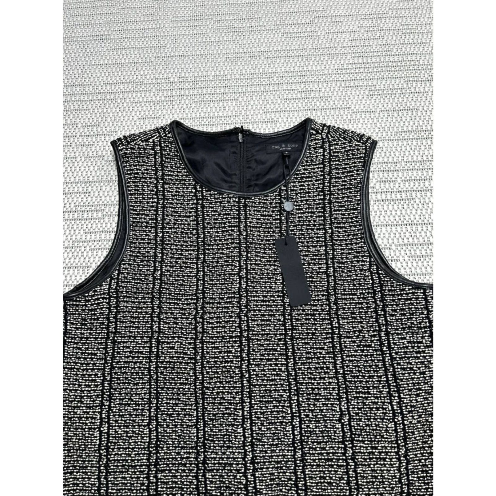 Rag & Bone Rag And Bone Mini Dress Womens Small Multi Cotton Knit Faux Leather Trim Sleeveless Crew Neck Short Party/Cocktail Casual Size S / US 4 / IT 40 - 3 Thumbnail