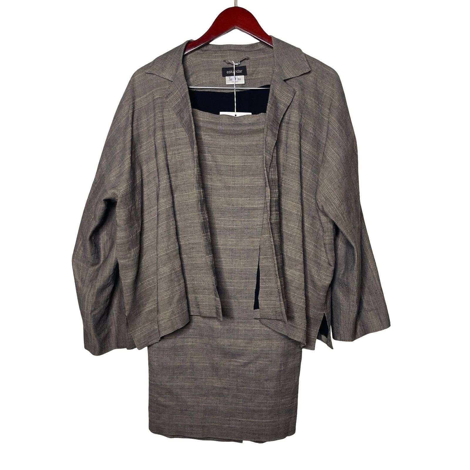 eskandar New Eskandar brown wool linen straight skirt sz 2 M Size 30" / US 8 / IT 44 - 6 Thumbnail