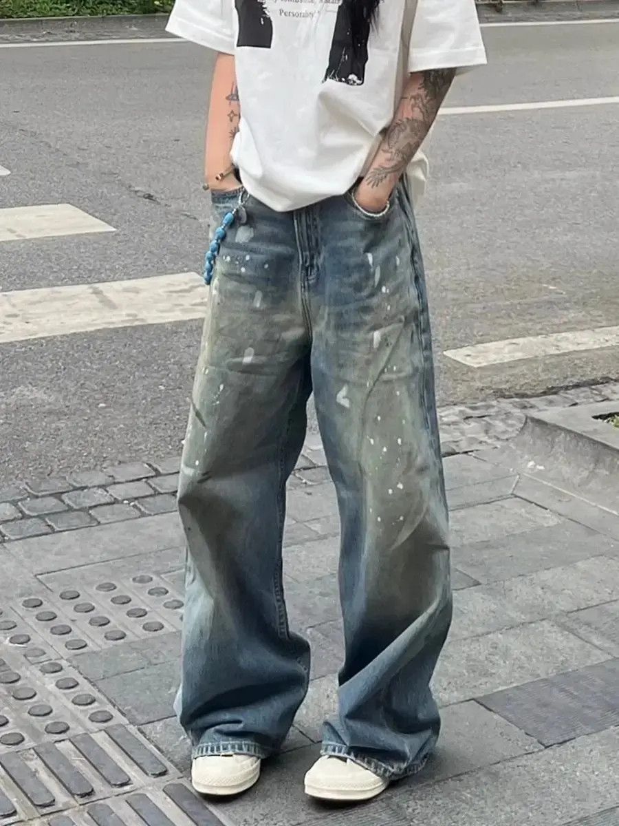 Japanese Brand Loose floor mopping ink splattered graffiti jeans Size US 32 / EU 48 - 3 Thumbnail