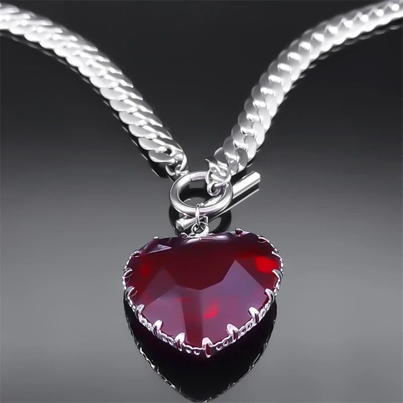Jewelry Goth Punk Red Heart Glass Pendant Charms Necklace Size ONE SIZE - 4 Thumbnail