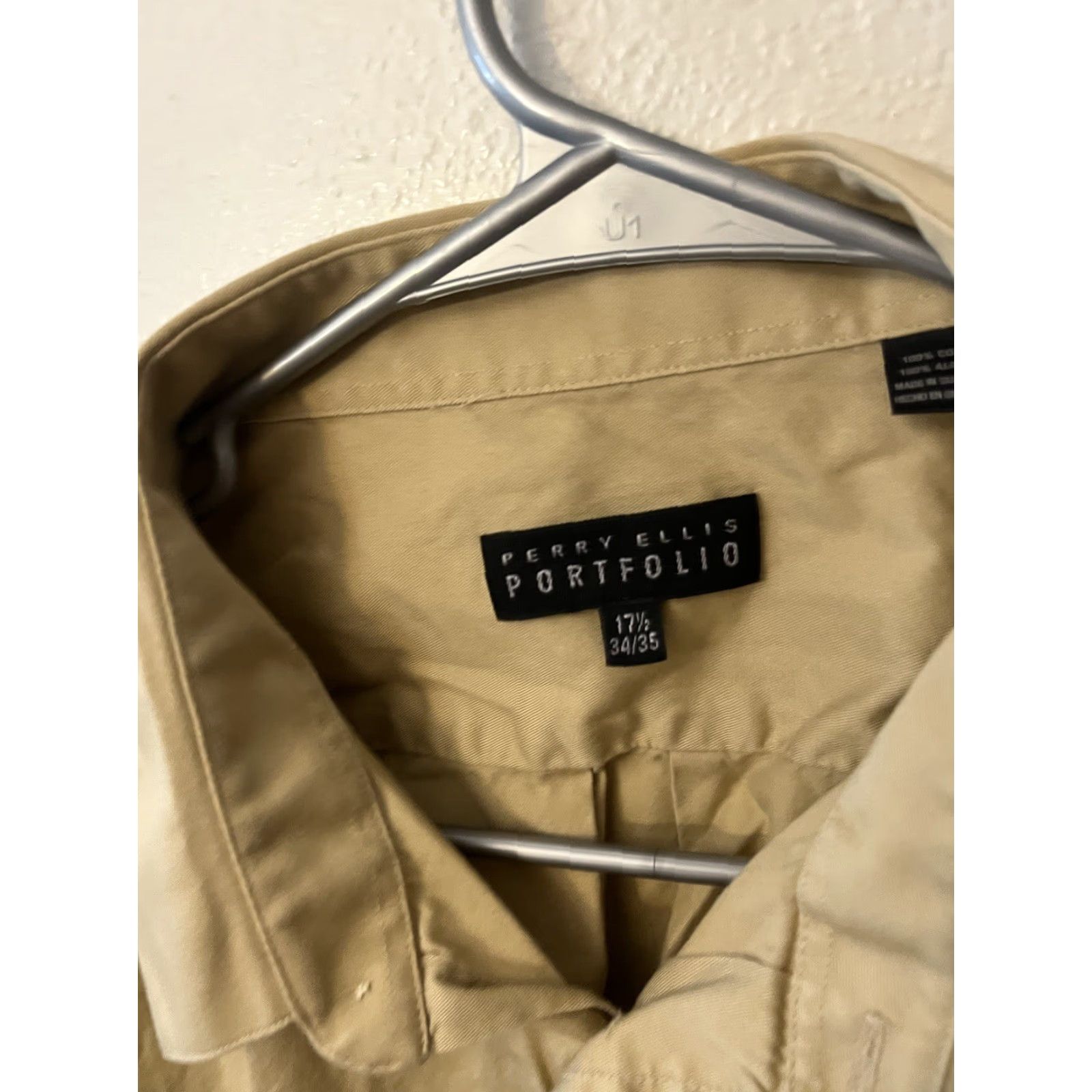 Perry Ellis Perry Ellis Shirt Men’s Long Sleeve Brown Reg Fit Button-Down 17.5 Slim Size US XXL / EU 58 / 5 - 2 Thumbnail