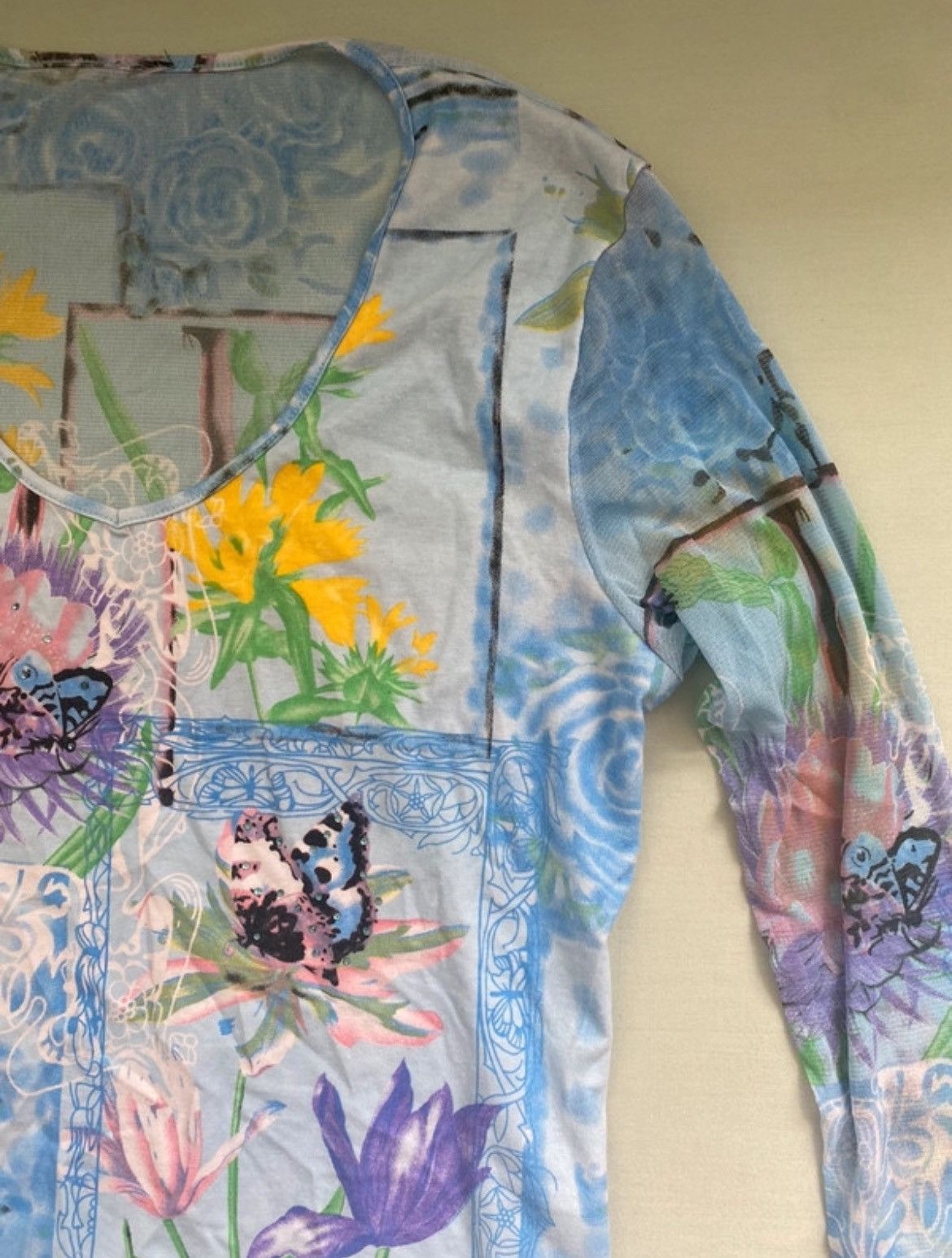 Vintage Vintage Y2K Long Sleeves blouse Printed Blue Mesh Top Coquette Avant Garde Size S / US 4 / IT 40 - 4 Thumbnail