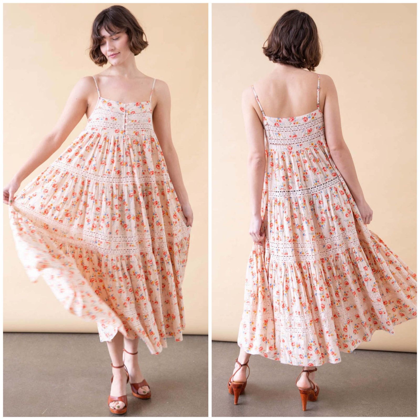 The Great. Serenade Dress Pale Pink Kerchief Rose Print