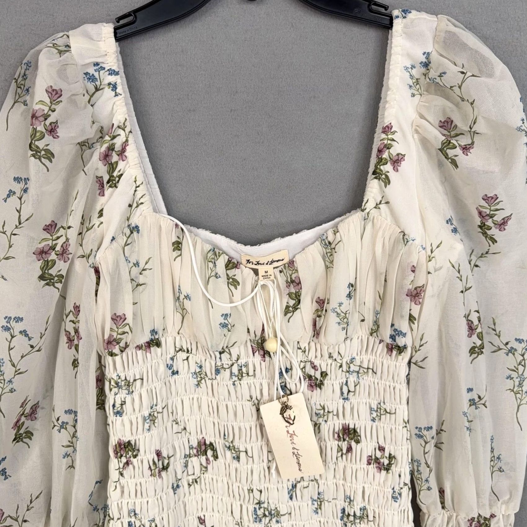 For Love & Lemons For Love & Lemons Dress Womens Medium White Floral Smocked Mini Puff Sleeve NWT Size M / US 6-8 / IT 42-44 - 2 Thumbnail