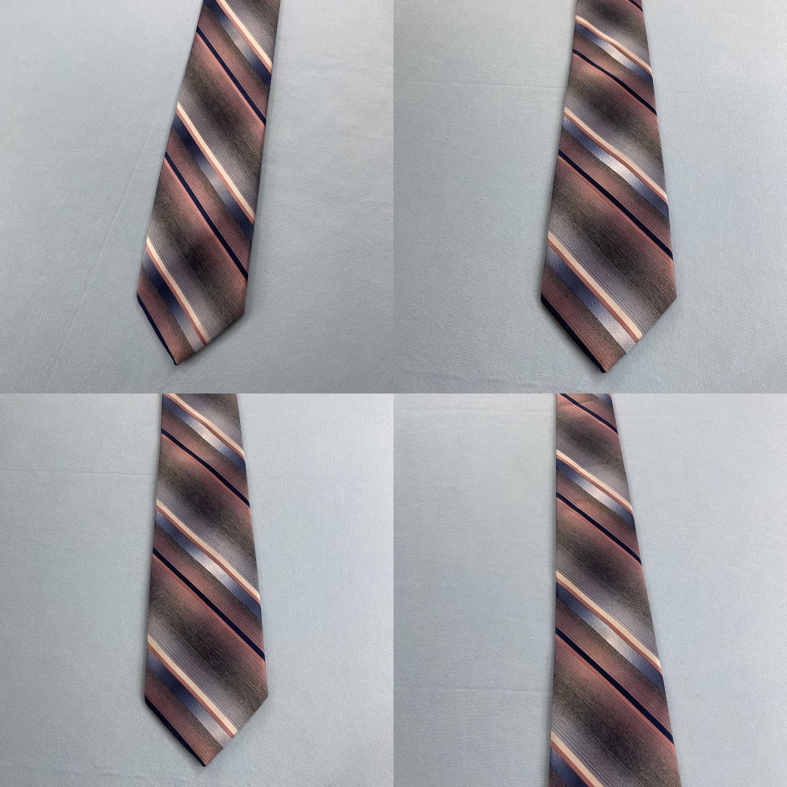 Pinko Towncraft Est 1927 Tie Polysilk Woven Striped Pink Salmon Blue Vtg 60s 3.5x58 Neckwear Tie Vintage Mens Size ONE SIZE - 10 Thumbnail