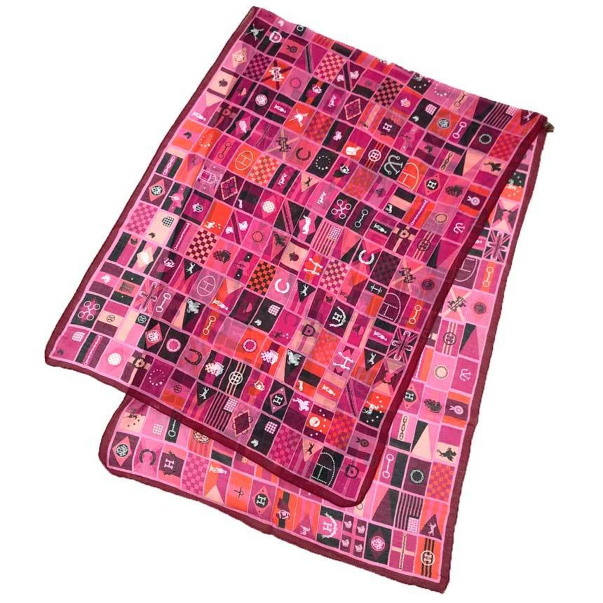 Hermes Hermes Stole Scarf Shawl VOYAGE EN CHE STOLE Cotton Silk Pink Size ONE SIZE - 1 Thumbnail