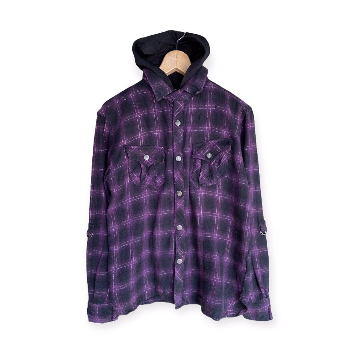 Flannel Japanese Brand Multipocket Shining Hoodie Flannel Shirt Size US S / EU 44-46 / 1 - 1 Thumbnail