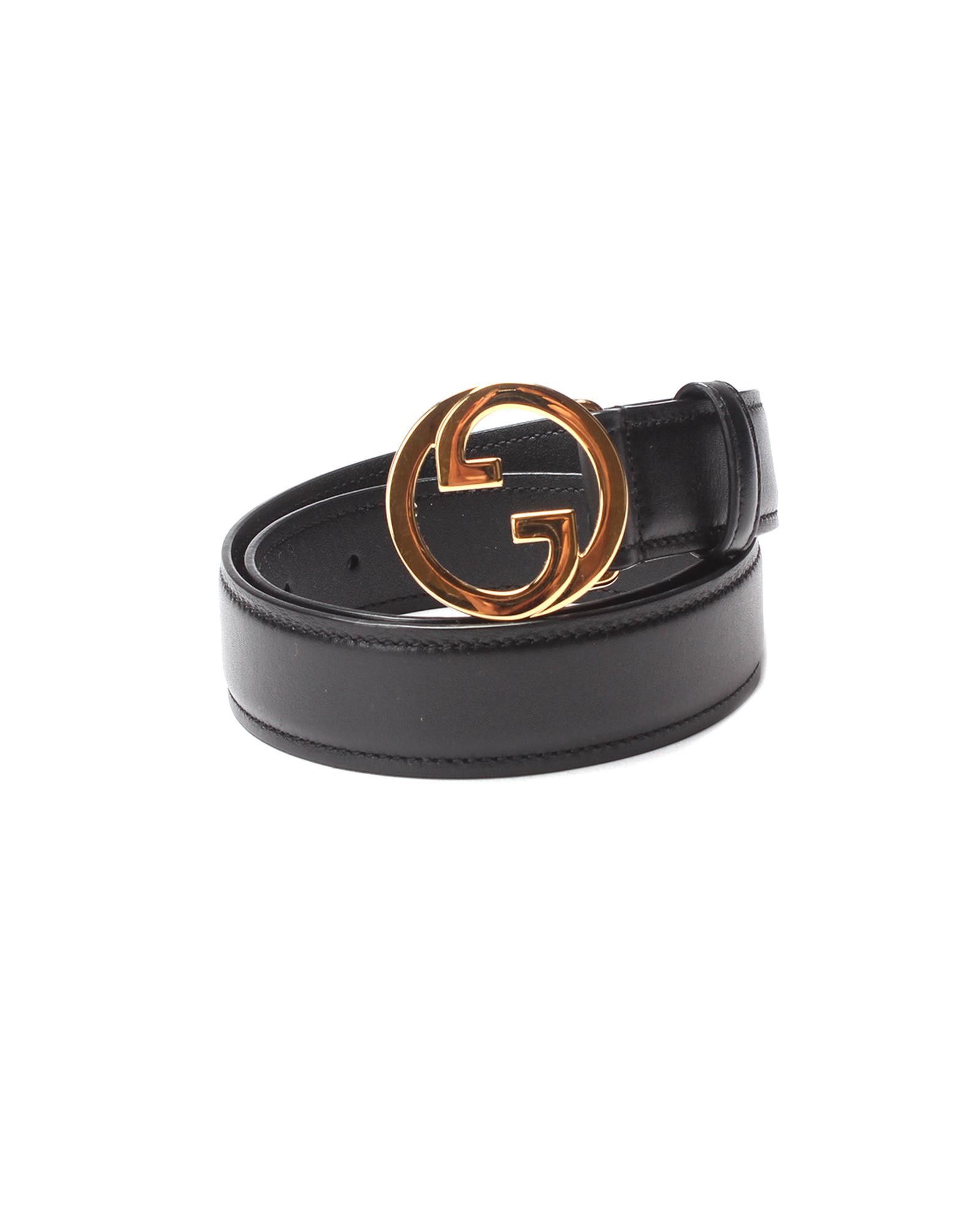 image of Gucci Interlocking G Leather Belt in Black, Women's