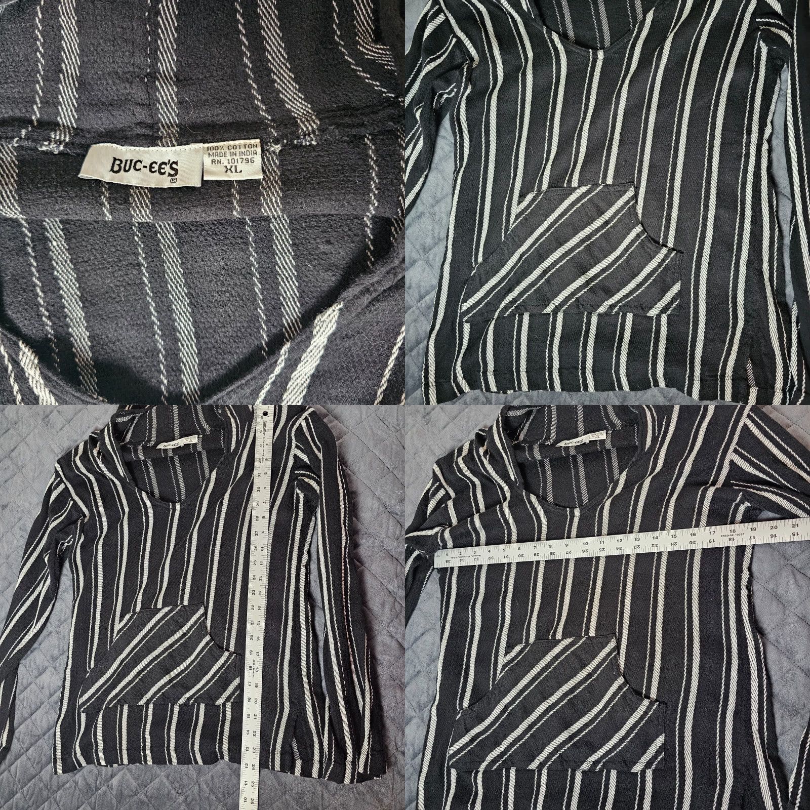 Vintage BUC EES Beach Pullover Cover Up Hooded Striped Women's XL Black Size XL / US 12-14 / IT 48-50 - 8 Thumbnail