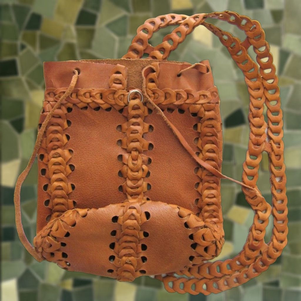 Vintage Vintage Handmade 100% Leather Tan Brown Braided Satchel Shoulder Tote Bag Purse Size ONE SIZE - 1 Thumbnail
