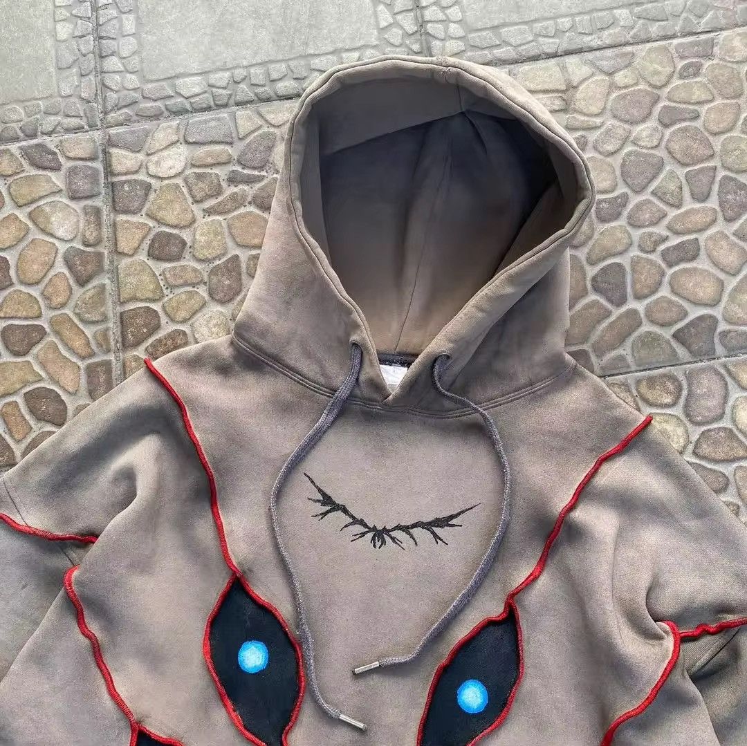 Japanese Brand Gothic Punk Eye Pattern Patchwork Hoodies Size US M / EU 48-50 / 2 - 2 Thumbnail